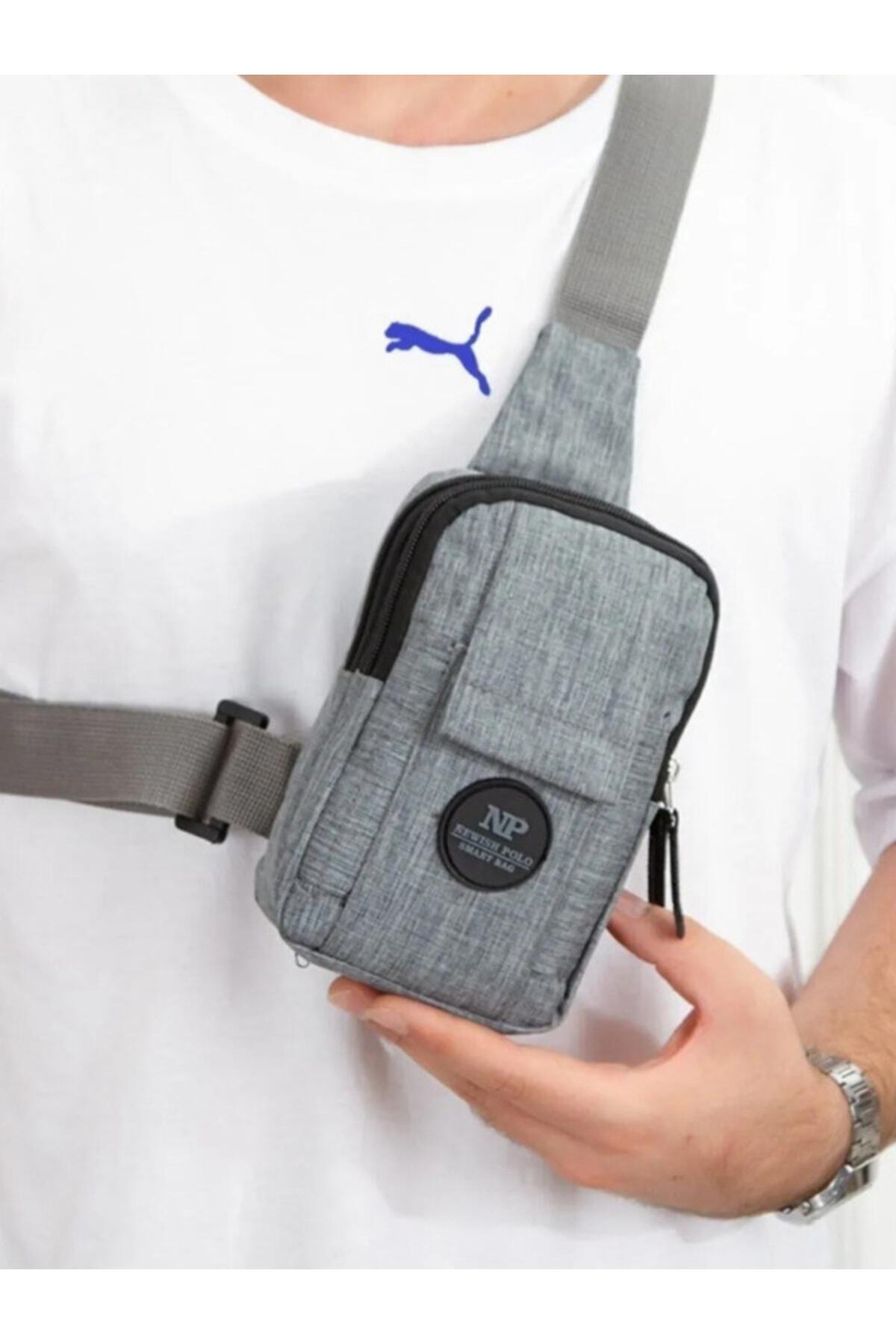 Newish Polo Newish Unisex Gri Keten Telefon Bölmeli Çapraz Askılı Omuz Ve Bel Çantası, Günlük Spor Ve Seyahat görsel 5