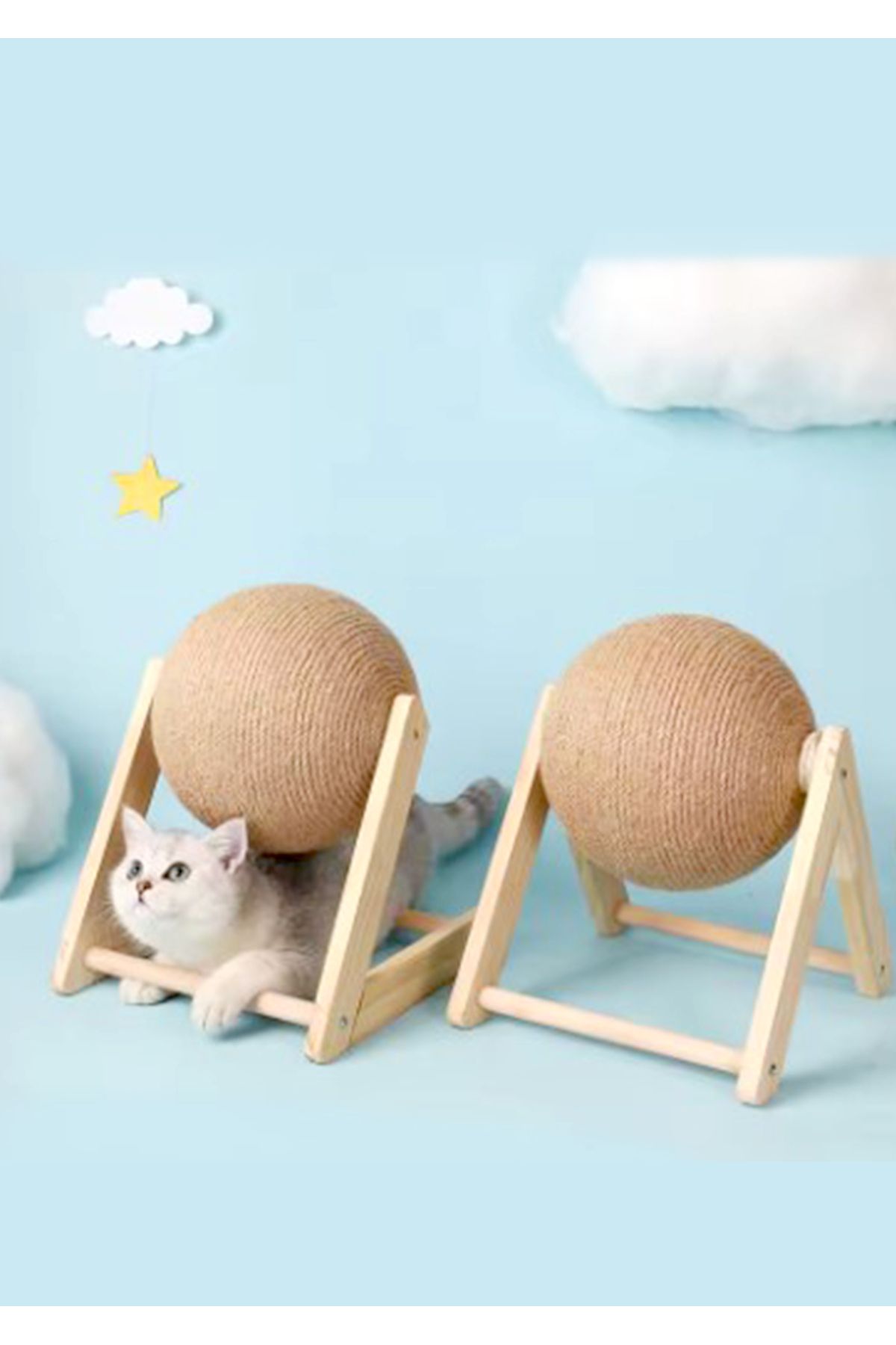 Stilize-Cat Scratch Ball Wear-Resistant and Non-Through Solid Wood Vertical Cat Toy Scratch Ball 4