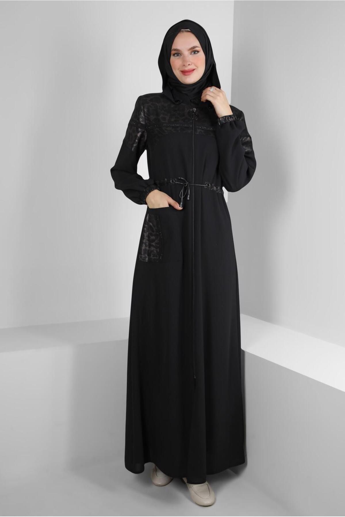 مانتو کلاهدار با طرح پلنگی 10729 Alvina