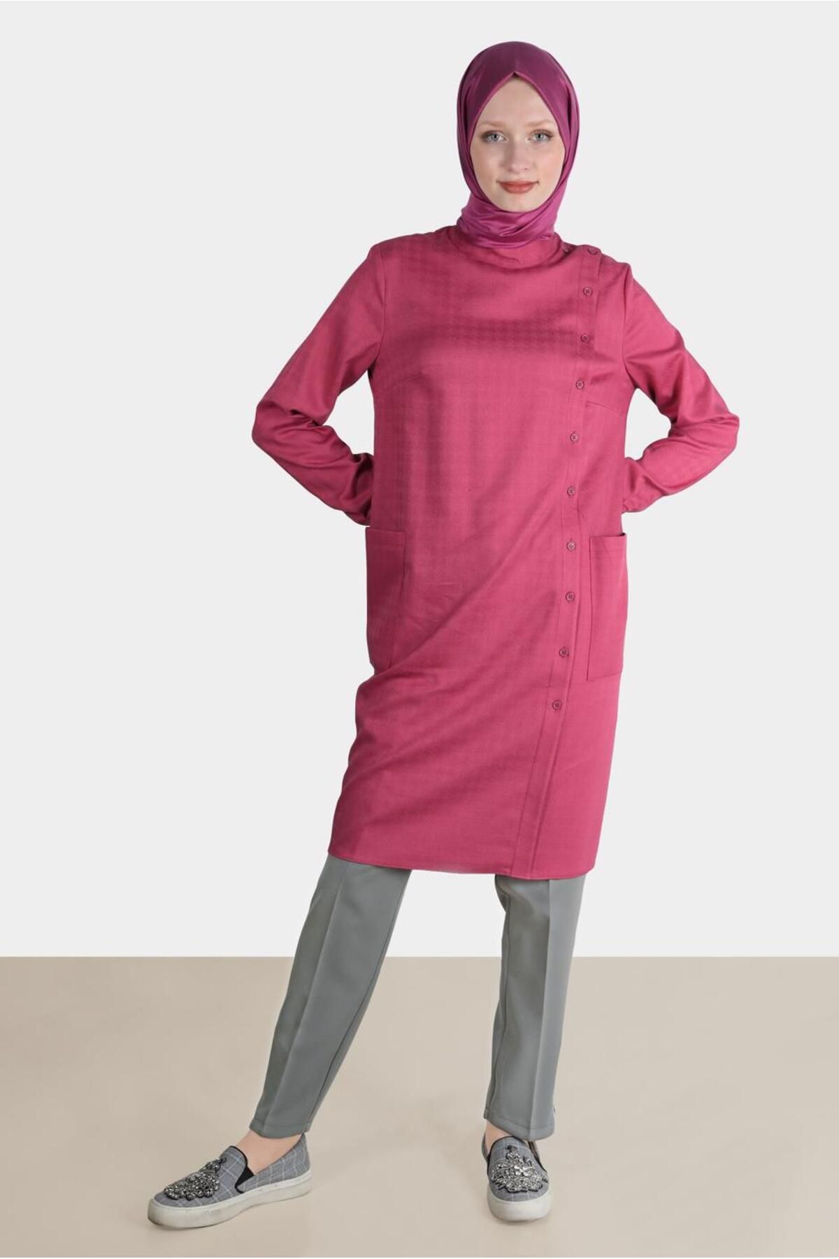 تونیک دکمه دار مدل Houndstooth 42746 Alvina