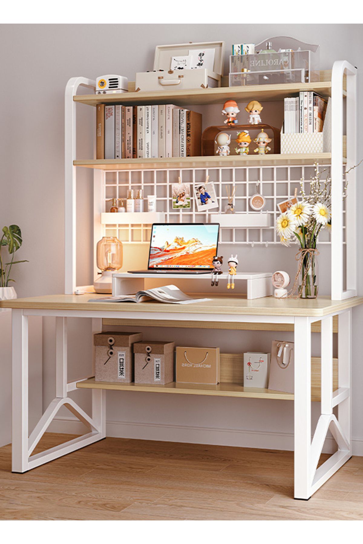 sharpdo-Simple Desktop Computer Table, Desk And Bookshelf, Suitable for Study/Office/Storage 3