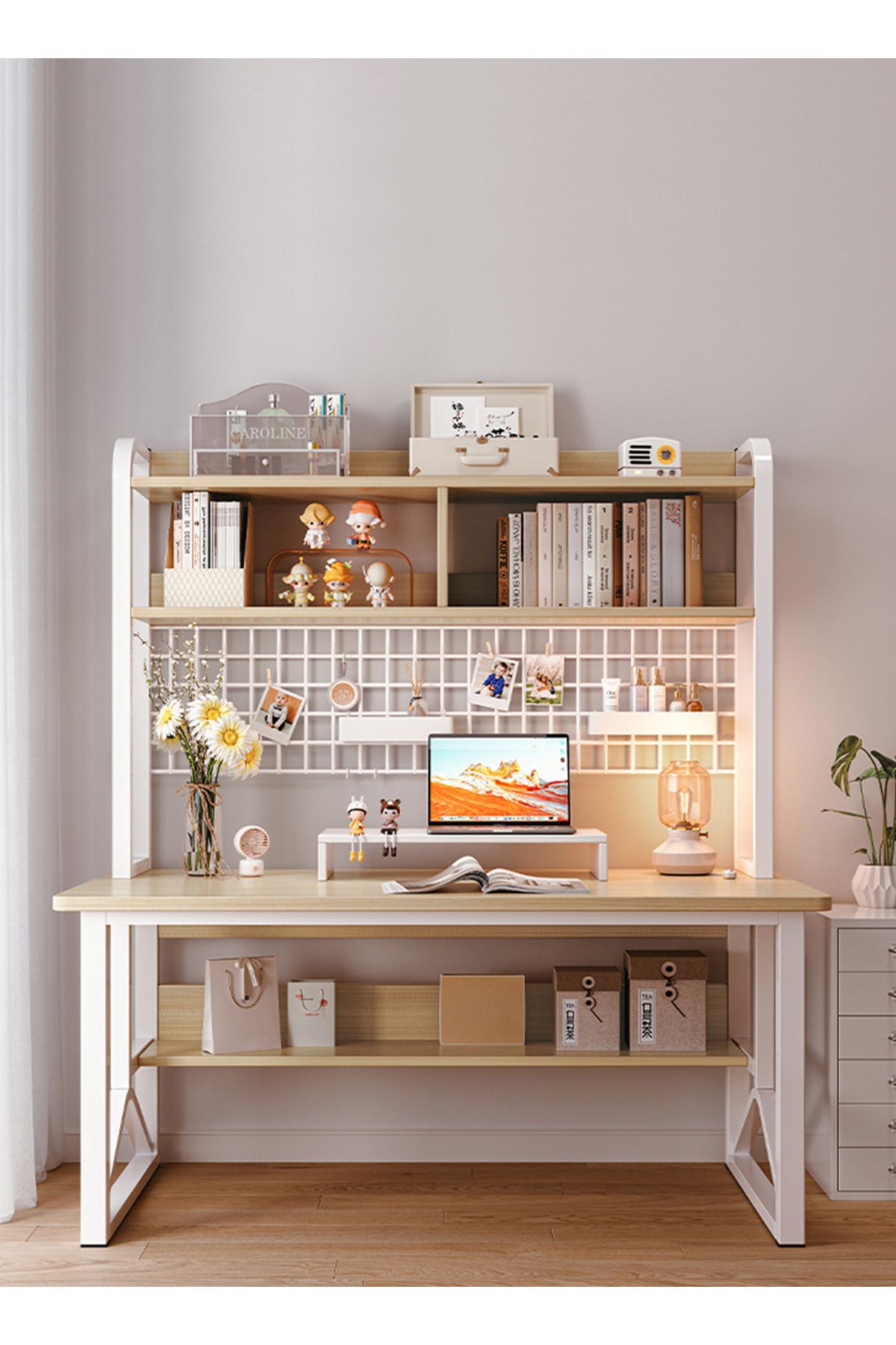 sharpdo-Simple Desktop Computer Table, Desk And Bookshelf, Suitable for Study/Office/Storage 1