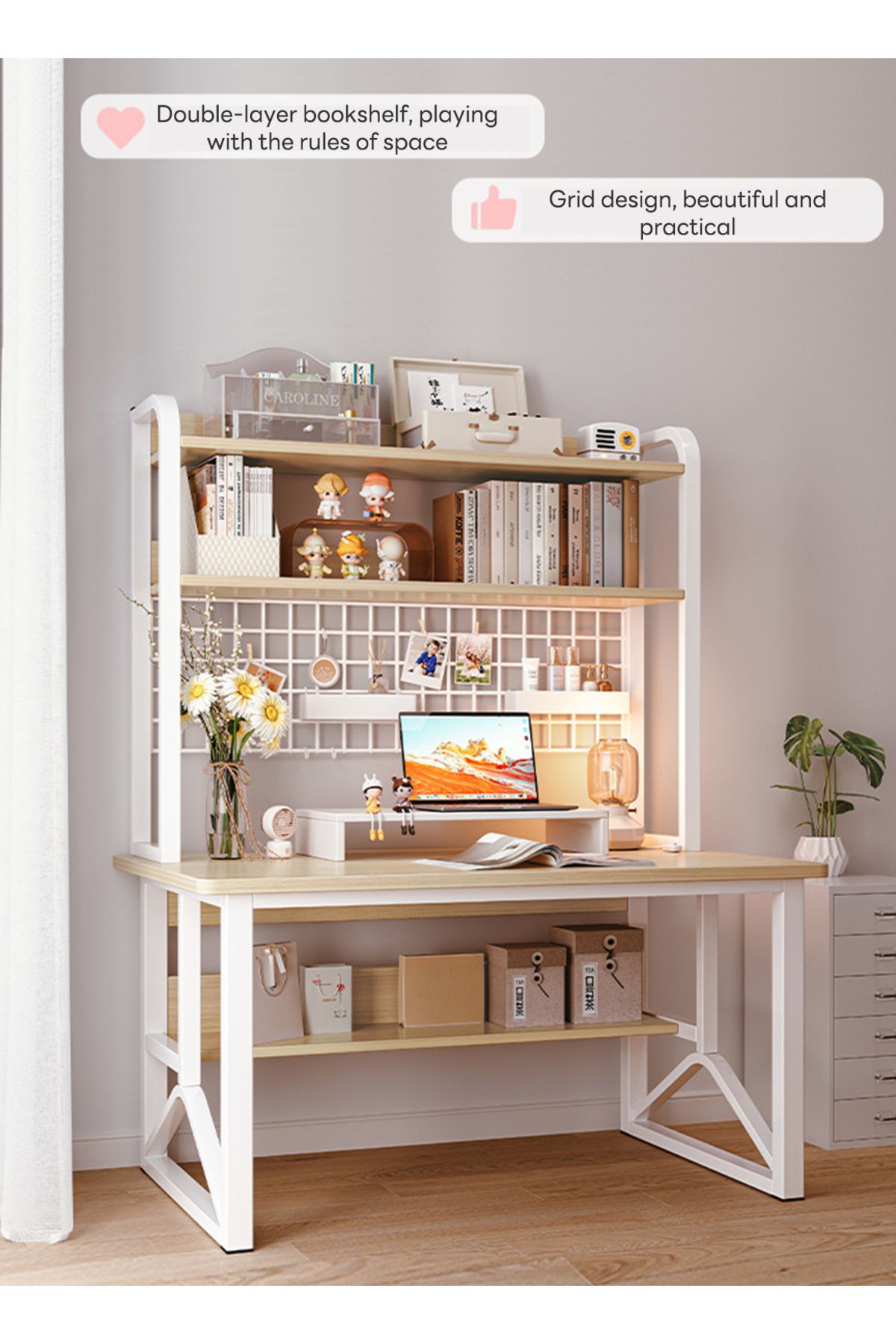 sharpdo-Simple Desktop Computer Table, Desk And Bookshelf, Suitable for Study/Office/Storage 2