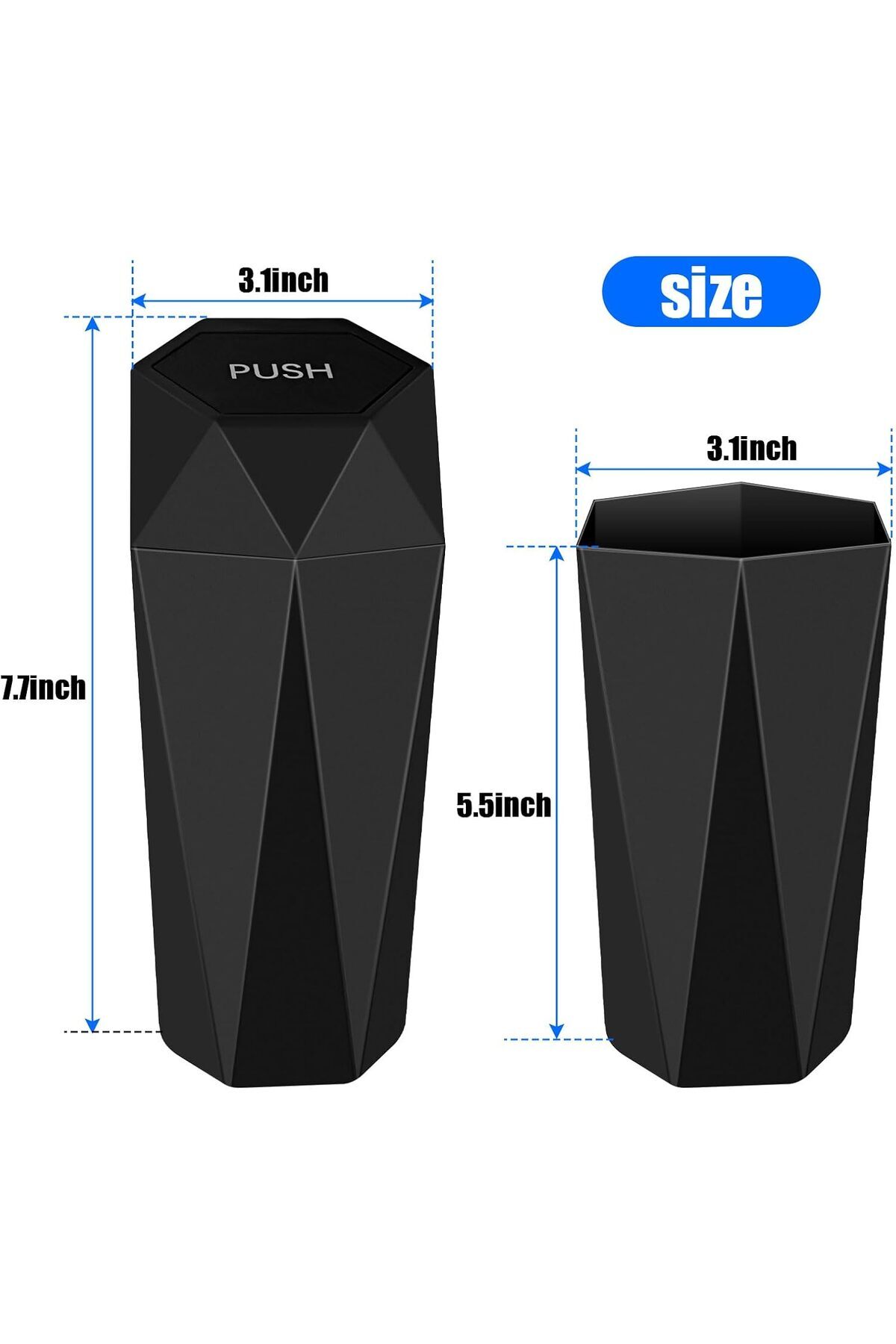 COOYA-Portable Car Auto Trash Can, With Push-Lid Design, Waterproof, Durable, Bin, for Vehicle Tidy 4