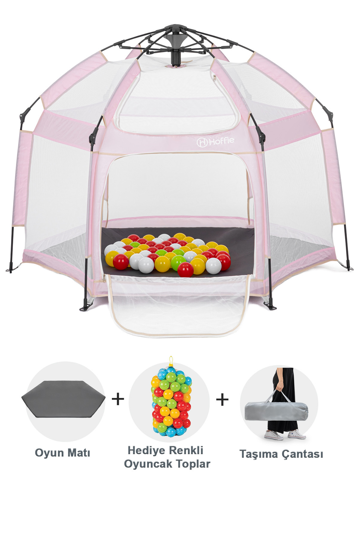 Hoffie Foldy Plus Tam Otomatik Katlanabilir Bebek Ve Çocuk Oyun Parkı-alüminyum-kolay Kurulum,mat Ve Toplar