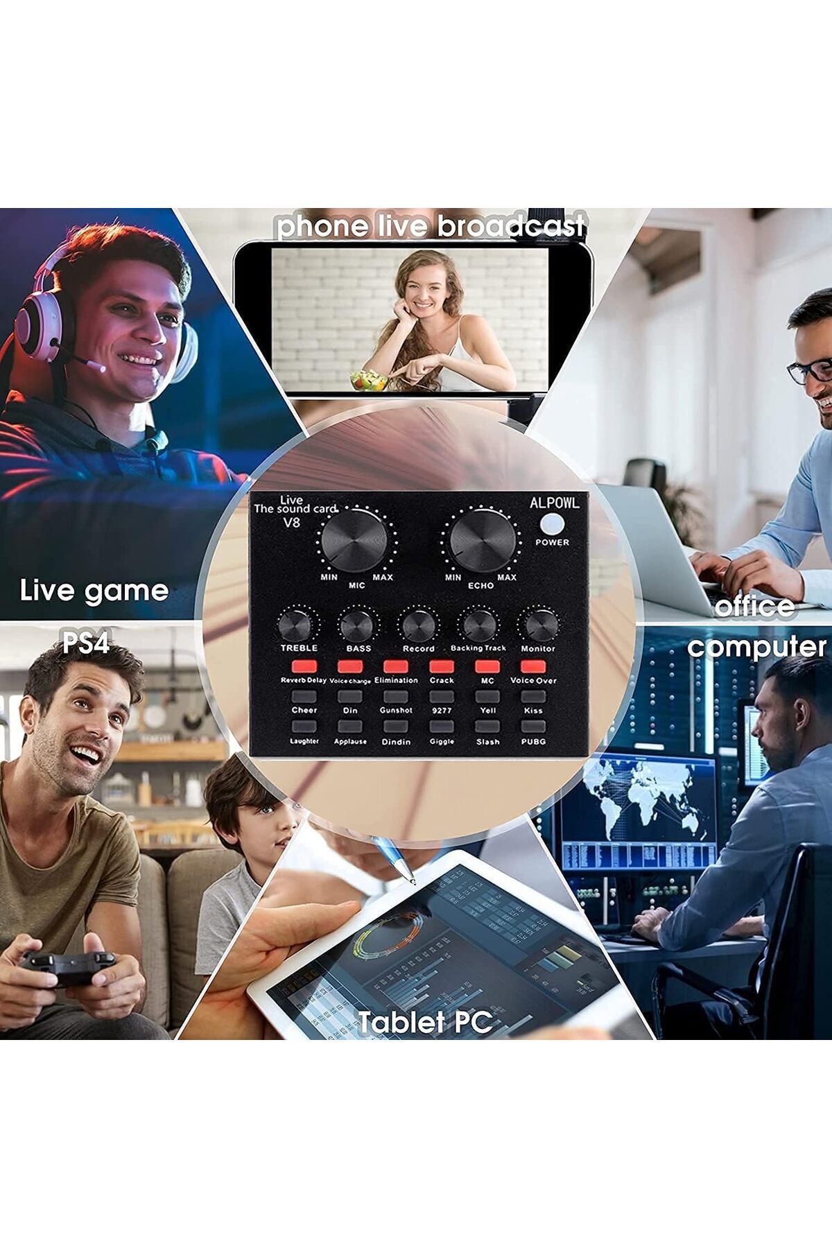 fulina-بطاقة صوت V8 Live، مع شريحة تقليل الضوضاء DSP المزدوجة وECHO، مع تأثيرات متعددة، للغناء الموسيقي 4