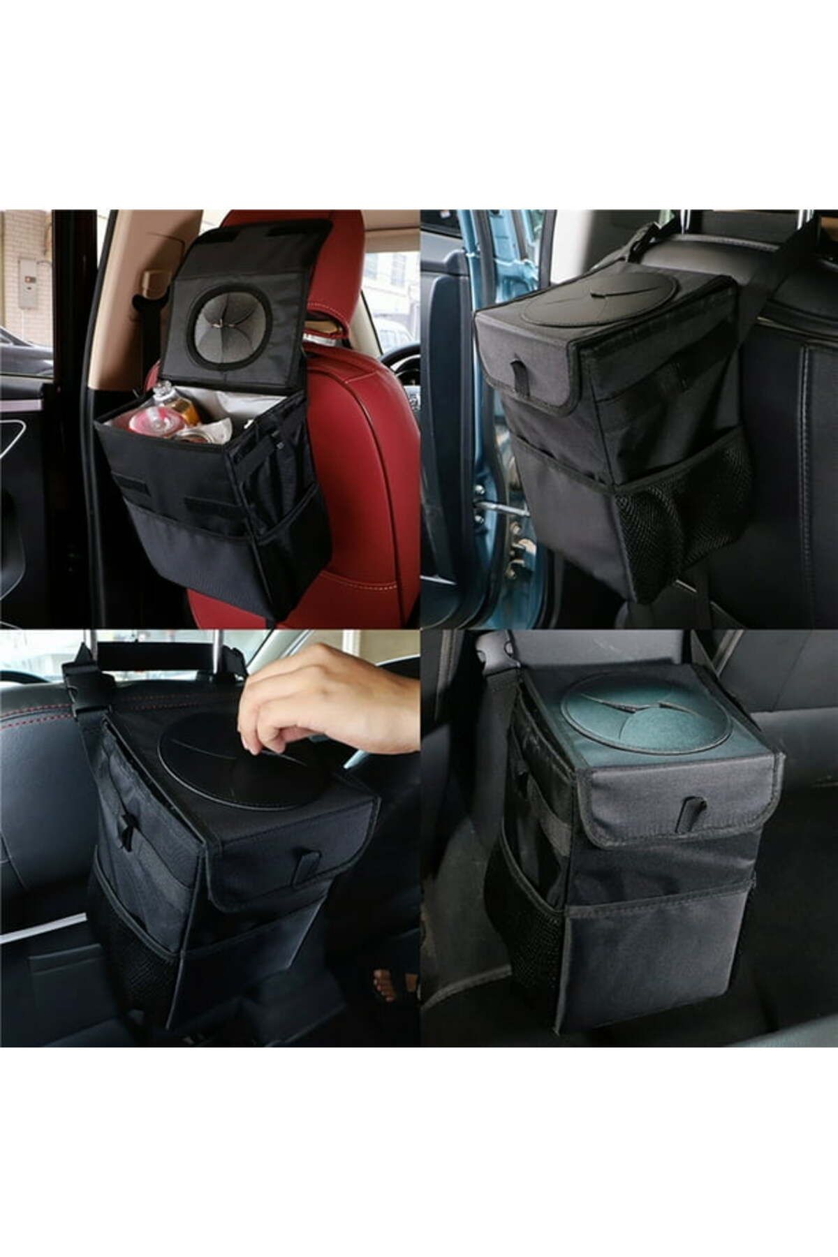 COOYA-6.5L Portable Hanging Car Trash Can, With 3 Mesh Pockets, Waterproof, Bin, for Vehicle Tidy 6