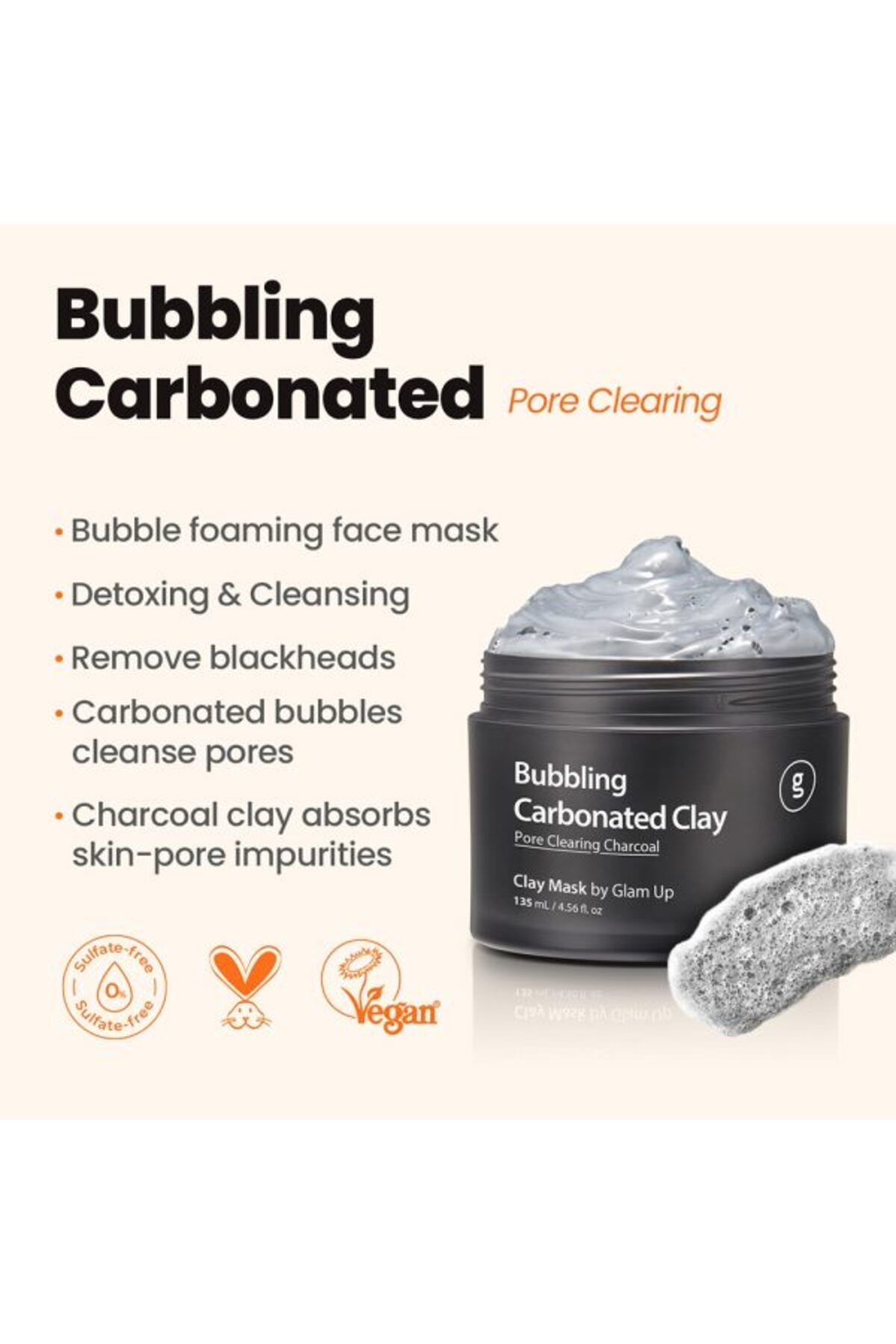 Glam Up-Clean Bubbling Carbonated Clay Mask for Face Purifying- 135ml (4.56 Fl Oz) 2