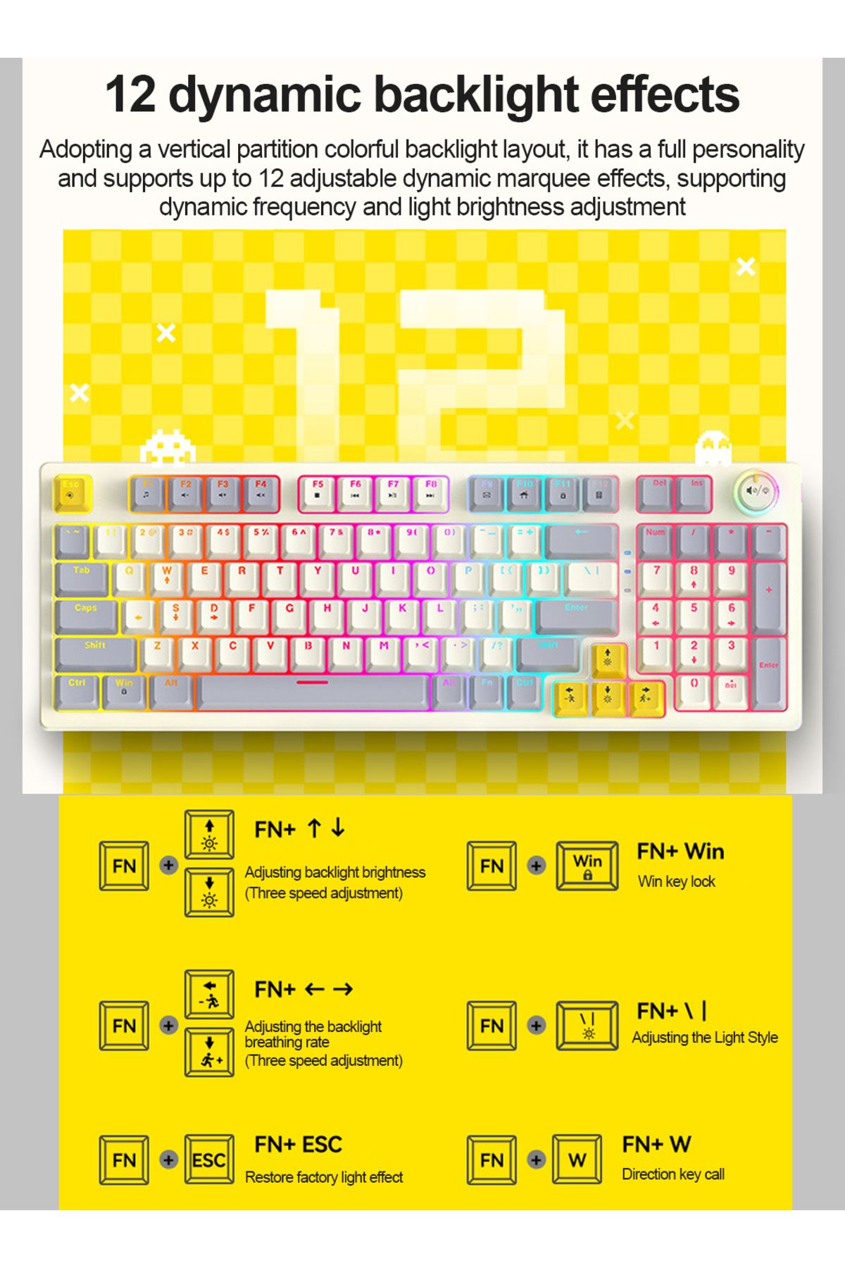 T-WOLF-T50 Wired Gaming Keyboard, 97 Keys Blue Switch Mechanical Keyboard with Rgb Backlit and Multimedia 7