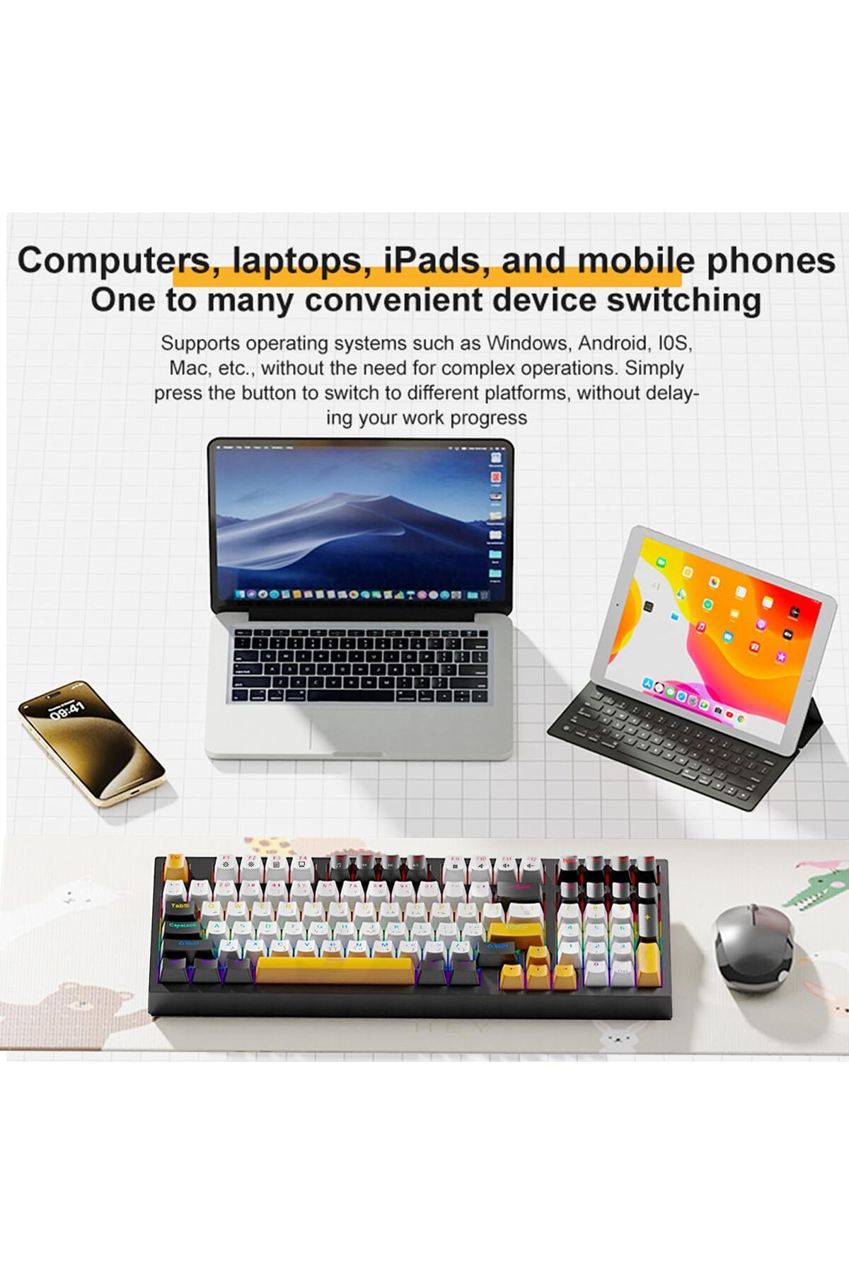 skylion-لوحة مفاتيح ميكانيكية للألعاب، 97 مفتاحًا، مفاتيح حمراء، إضاءة خلفية RGB 6