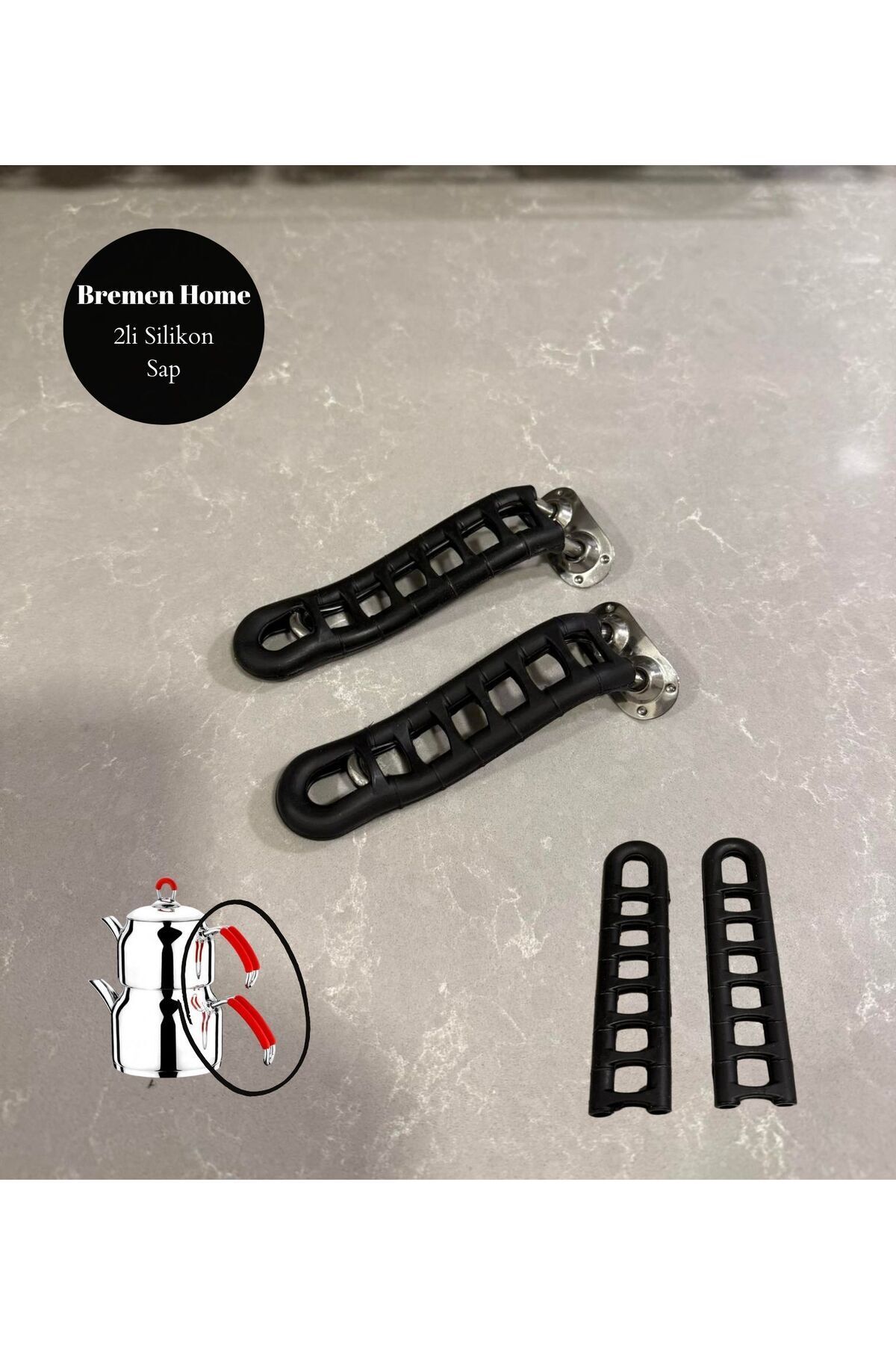 Bremen Home 2li Silikon Sap Çelik Saplı Çaydanlıklar için Tutacak (Siyah 12 cm)