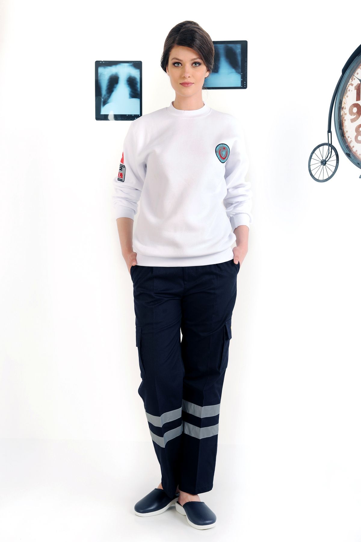 temex 112 Acil Paramedik Sweatshirt 3 Iplik Unisex Uzun Kollu Tek Üst Beyaz