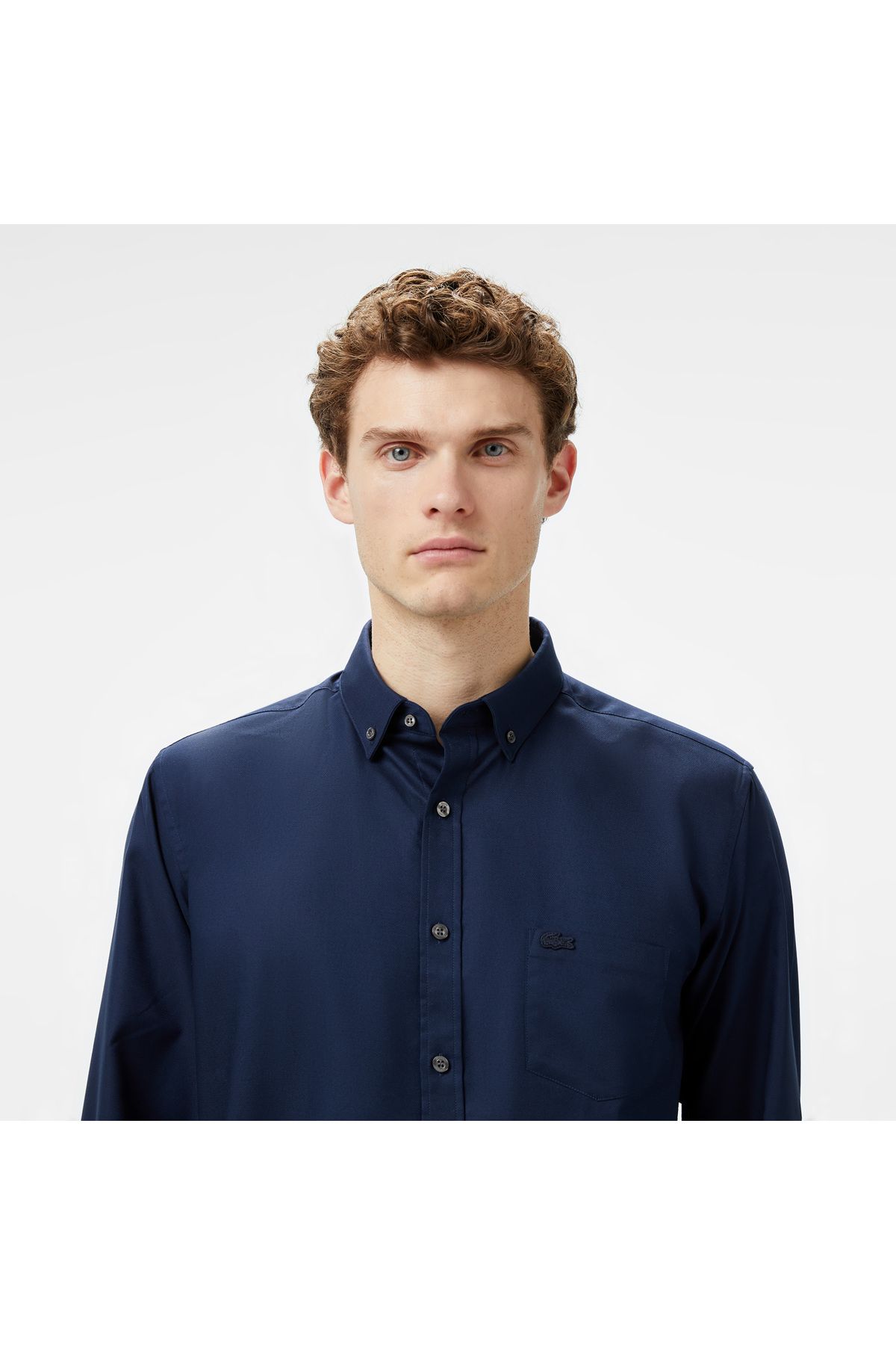 پیراهن / بلوز دکمه دار آبی مردانه رنگ یقه معمولی Lacoste