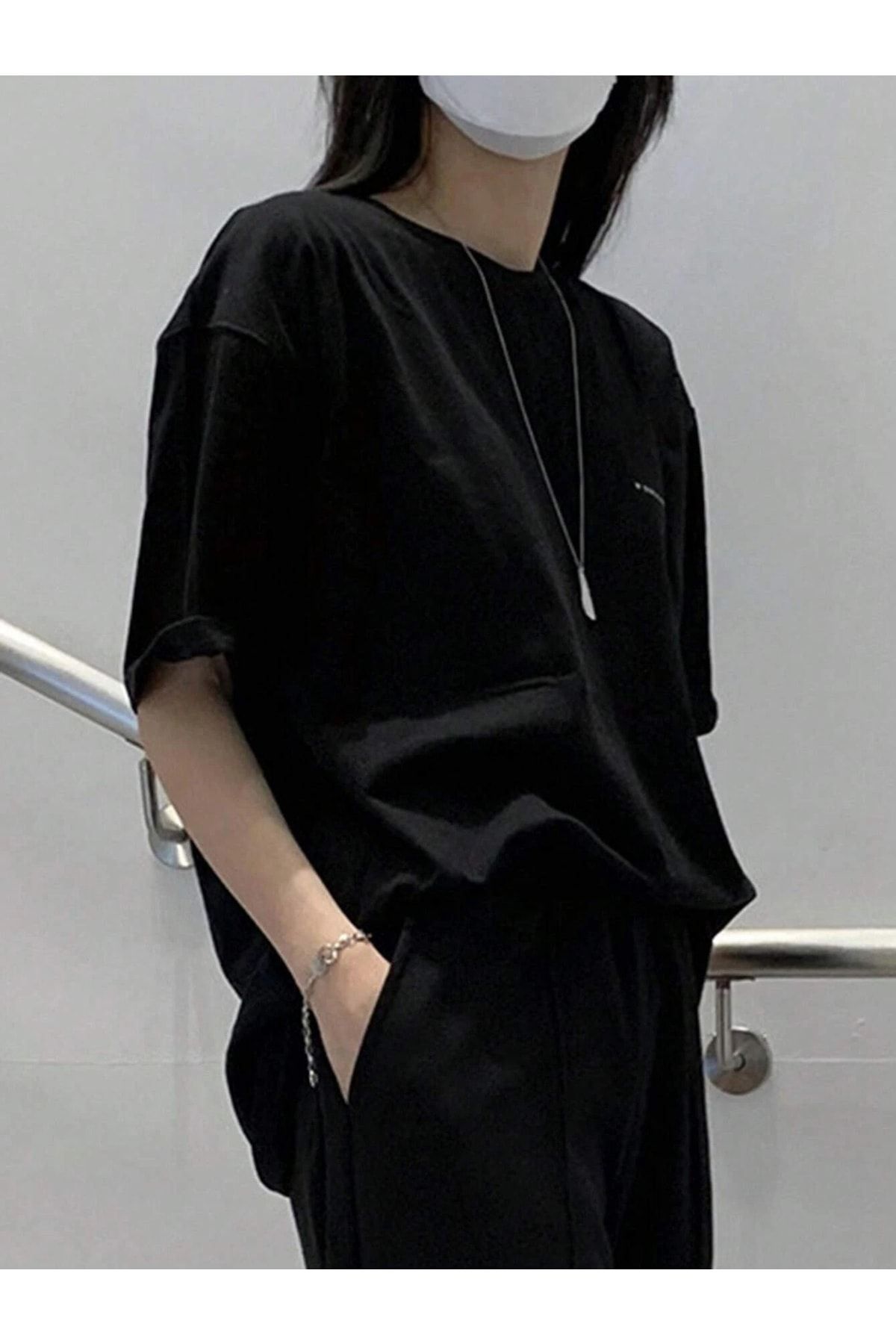 VBSVİBES-Unisex černé oversize N' Oublie tištěné pletené tričko 3