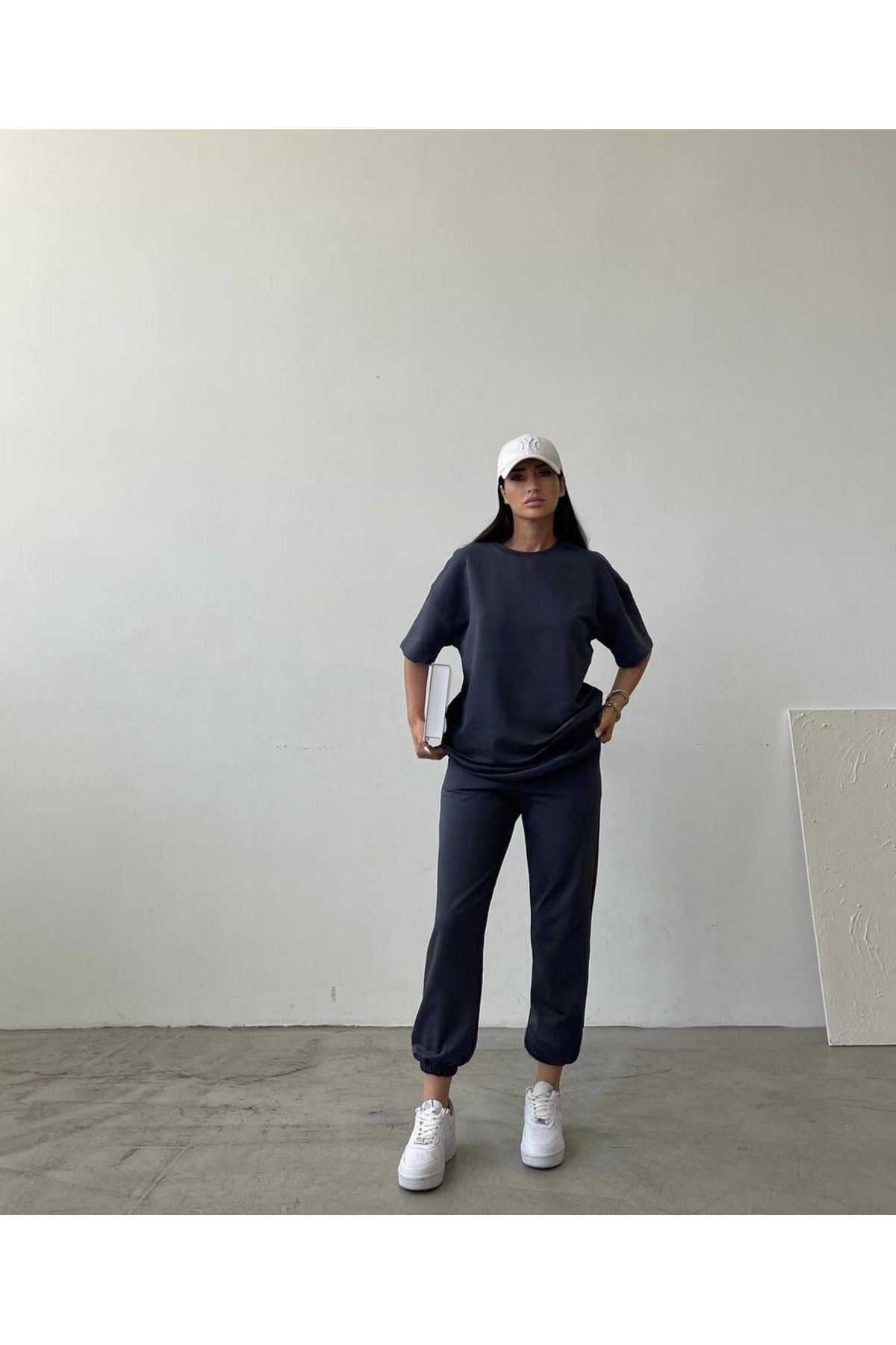 Movement T-shirt Eşofman Altı Jogger- Mavi Baskılı Alt Üst Eşofman Takım Oversize Bisiklet Yaka — خاکستری GİVİNG-MOVMENT-CLYS — تصویر 3 از 4