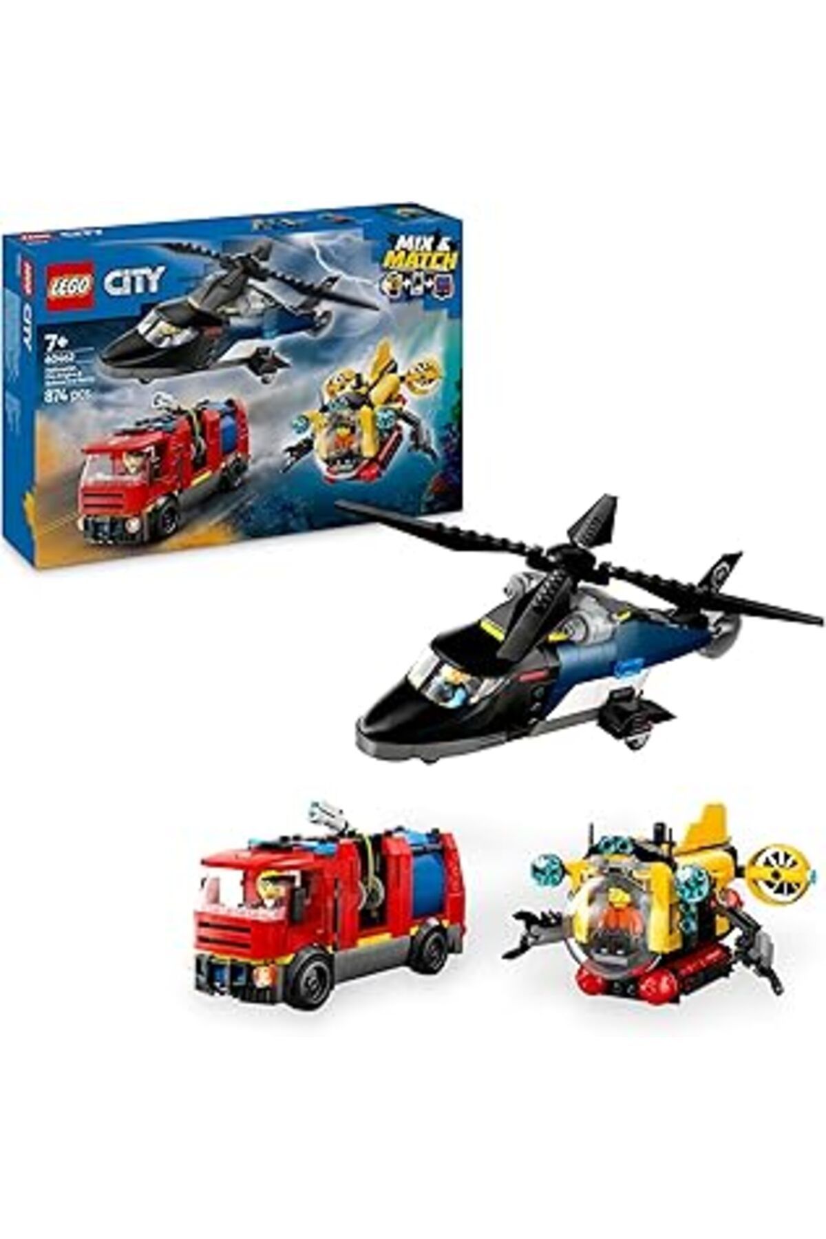 Mu Art Ahşap Lego City Helikopter, İtfaiye Kamyonu Ve Denizaltı Karışımı 60462-7 Yaş Ve Üzeri Çocuklar Için Yara