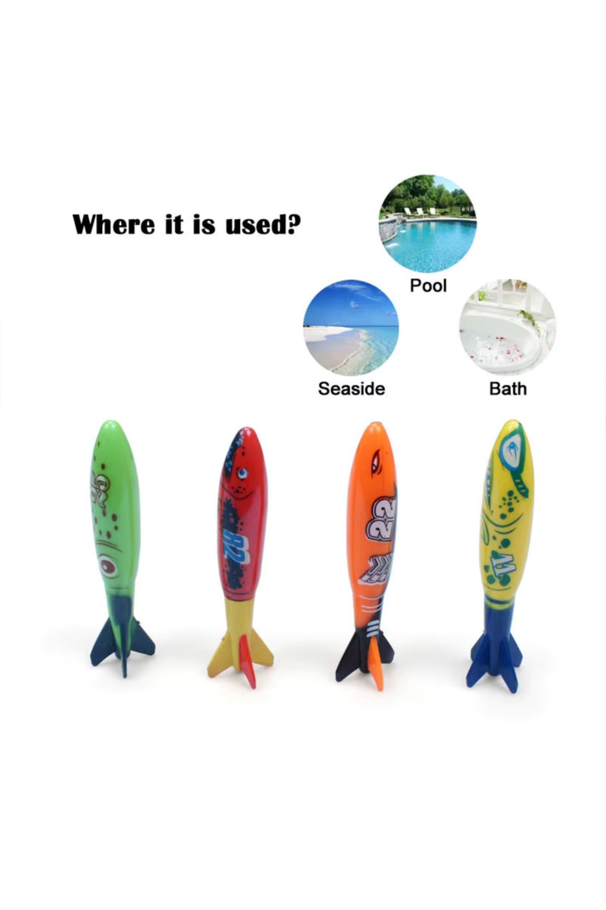 LRS STORE-Set of 4 Sea-Pool Toy Torpedo Diving Tutorial Fun Diving Shooting Toy 5