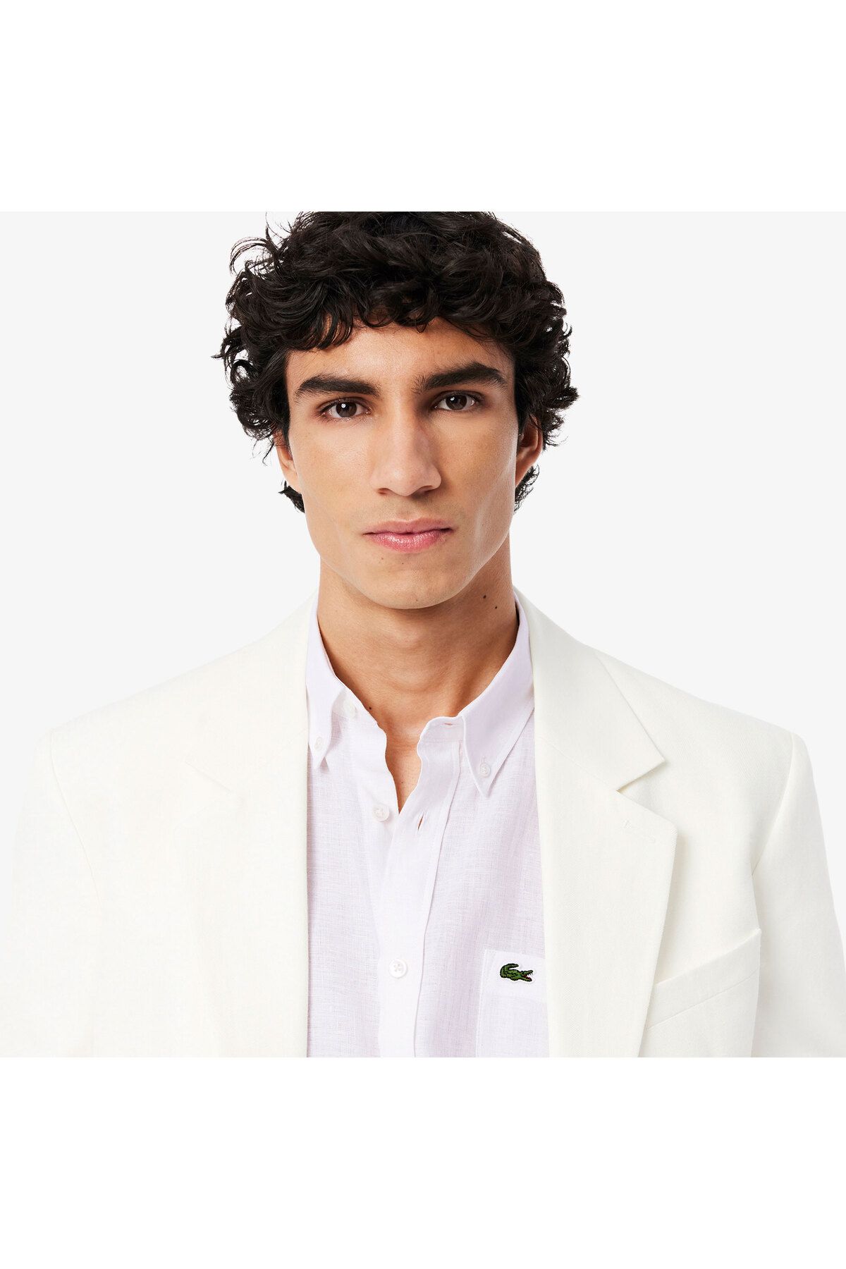پیراهن / بلوز دکمه دار سفید مردانه کتانی کوتاه آستین Lacoste