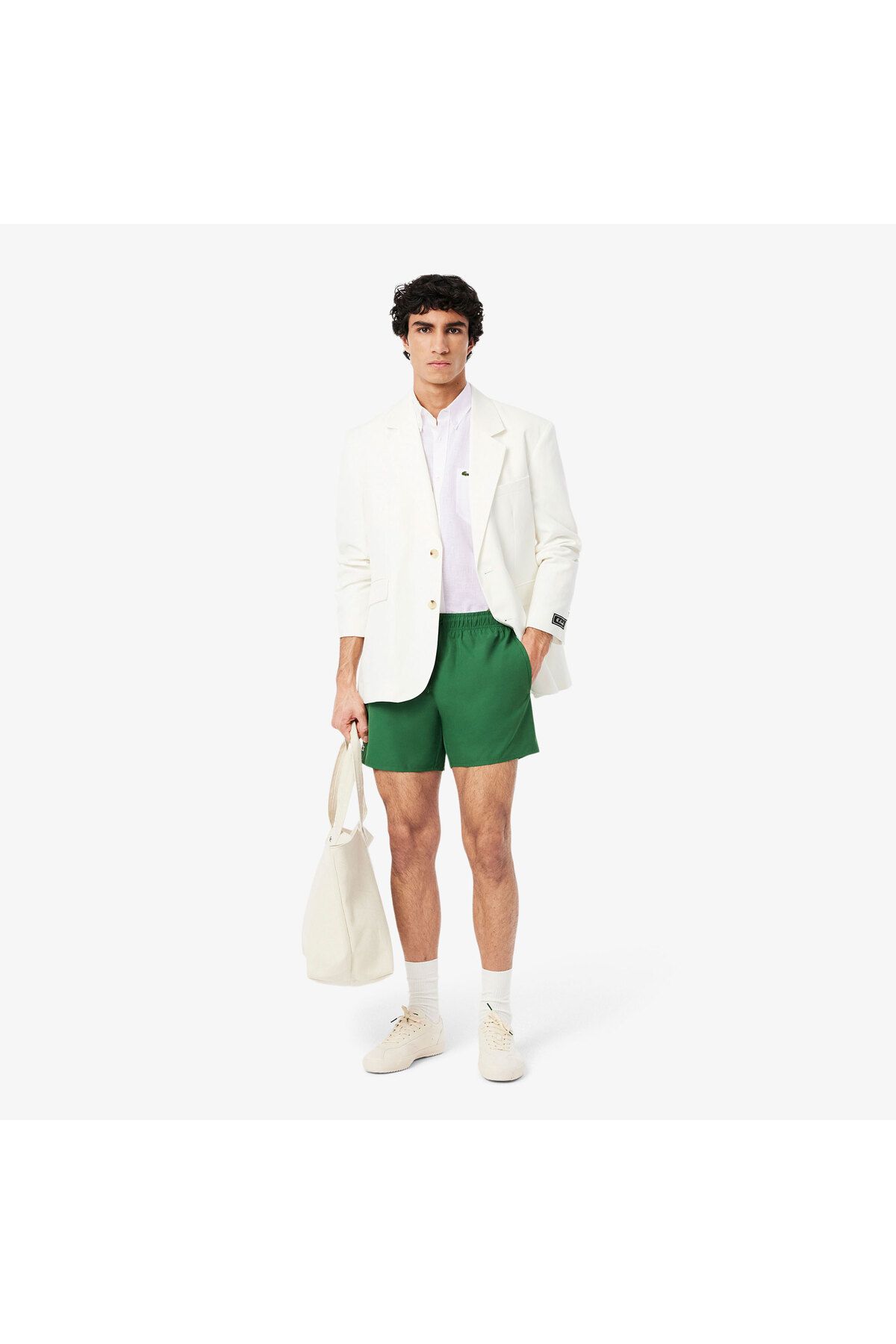 پیراهن / بلوز دکمه دار سفید مردانه کتانی کوتاه آستین Lacoste