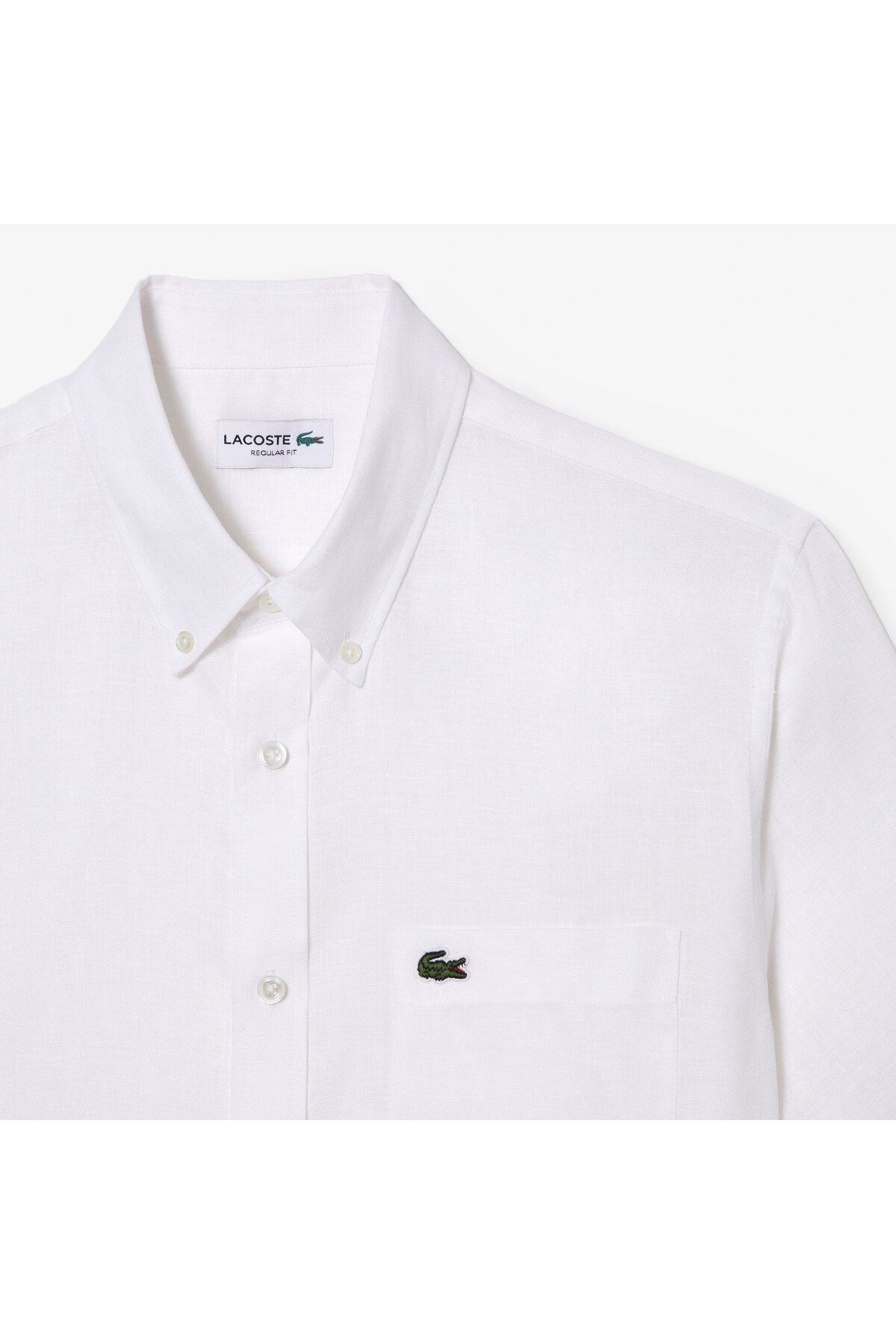 پیراهن / بلوز دکمه دار سفید مردانه کتانی کوتاه آستین Lacoste