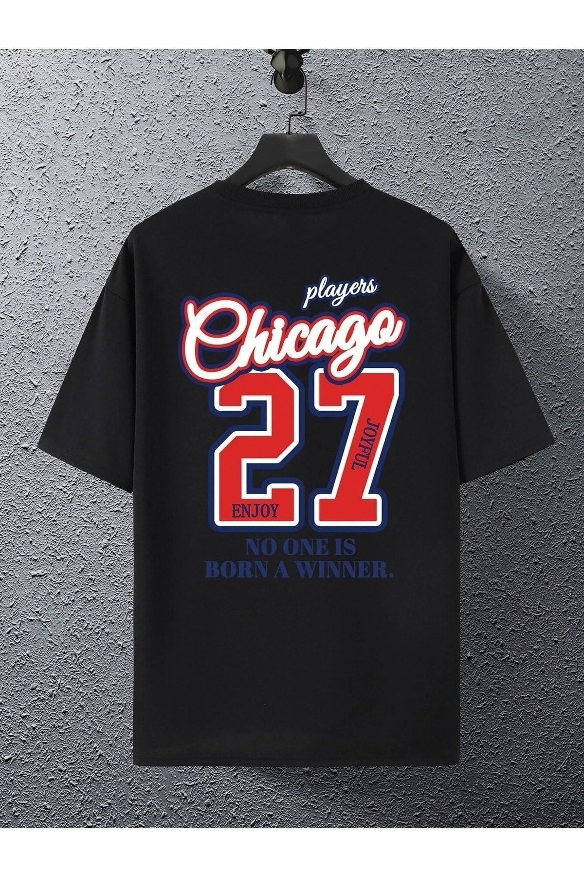 VBSVİBES-Unisex Black Oversize 27 Chicago Printed Knitted T-shirt 1