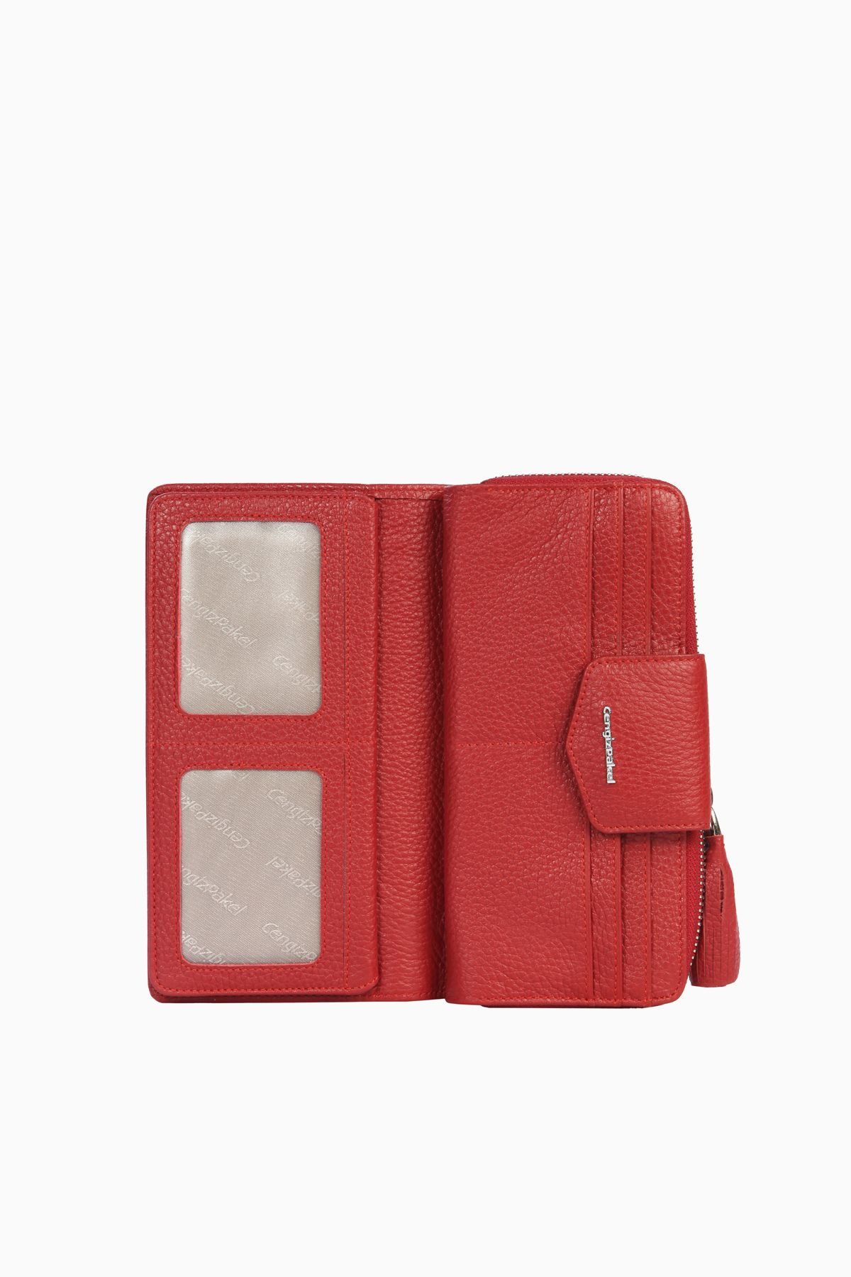 CENGİZ PAKEL-Women's Red Genuine Leather Stylish Sports Wallet 65133 3