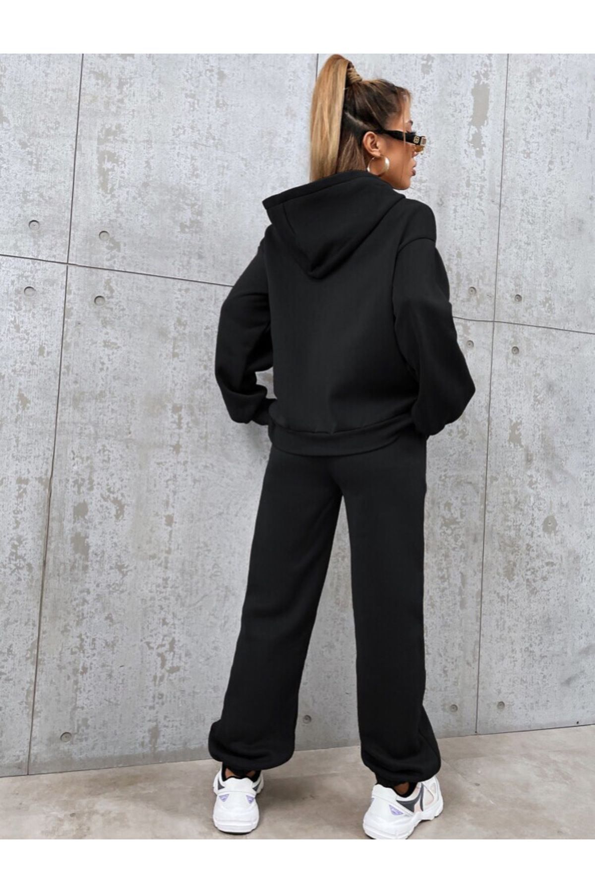 VBSVİBES-Black Hooded Combination Bottom Top Tracksuit Set private 3