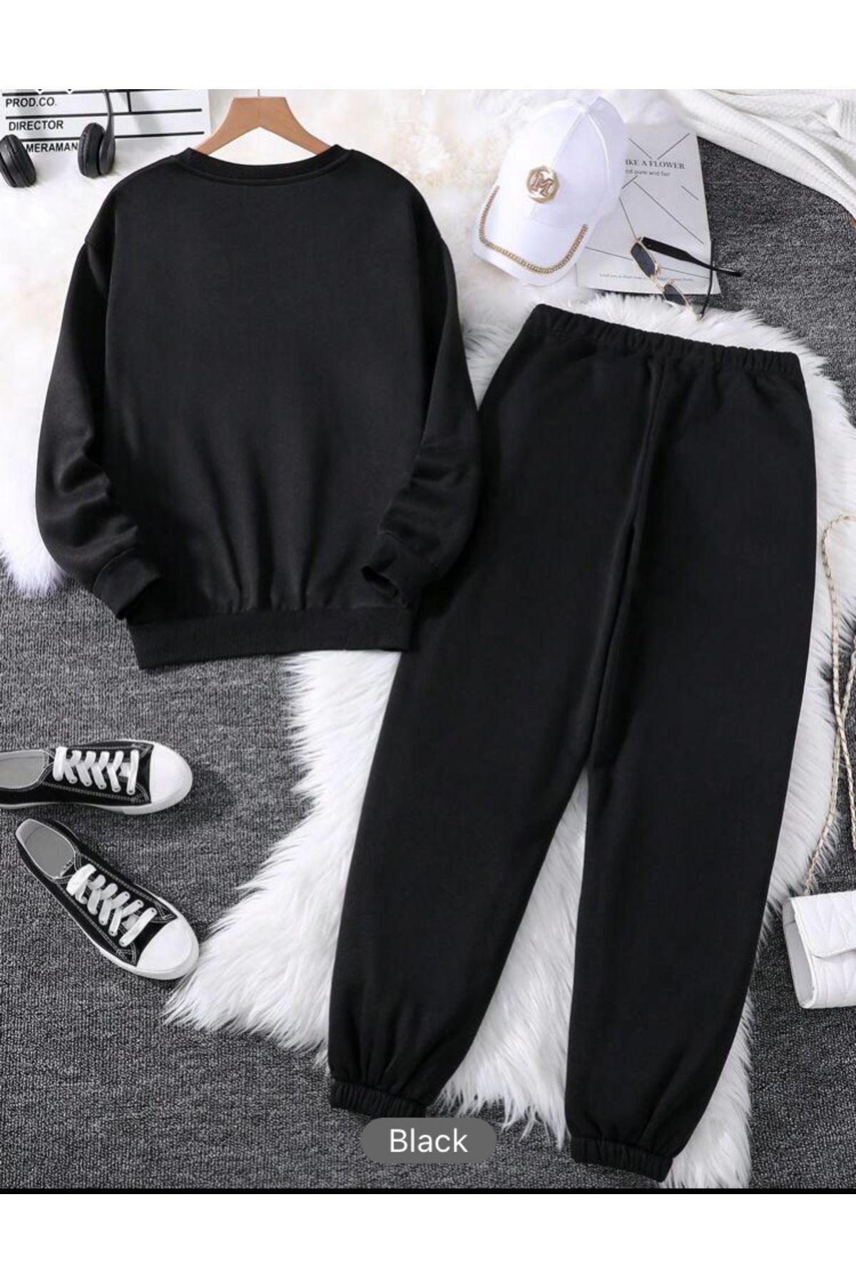 VBSVİBES-Oversize Basic Tracksuit Set Black 4