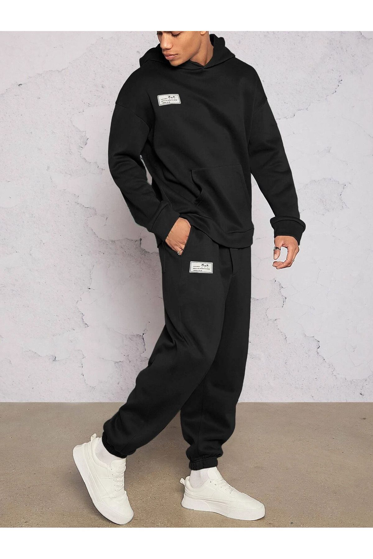 VBSVİBES-BLACK OVERSIZE MOLD MINIMAL HOODED SUIT 3
