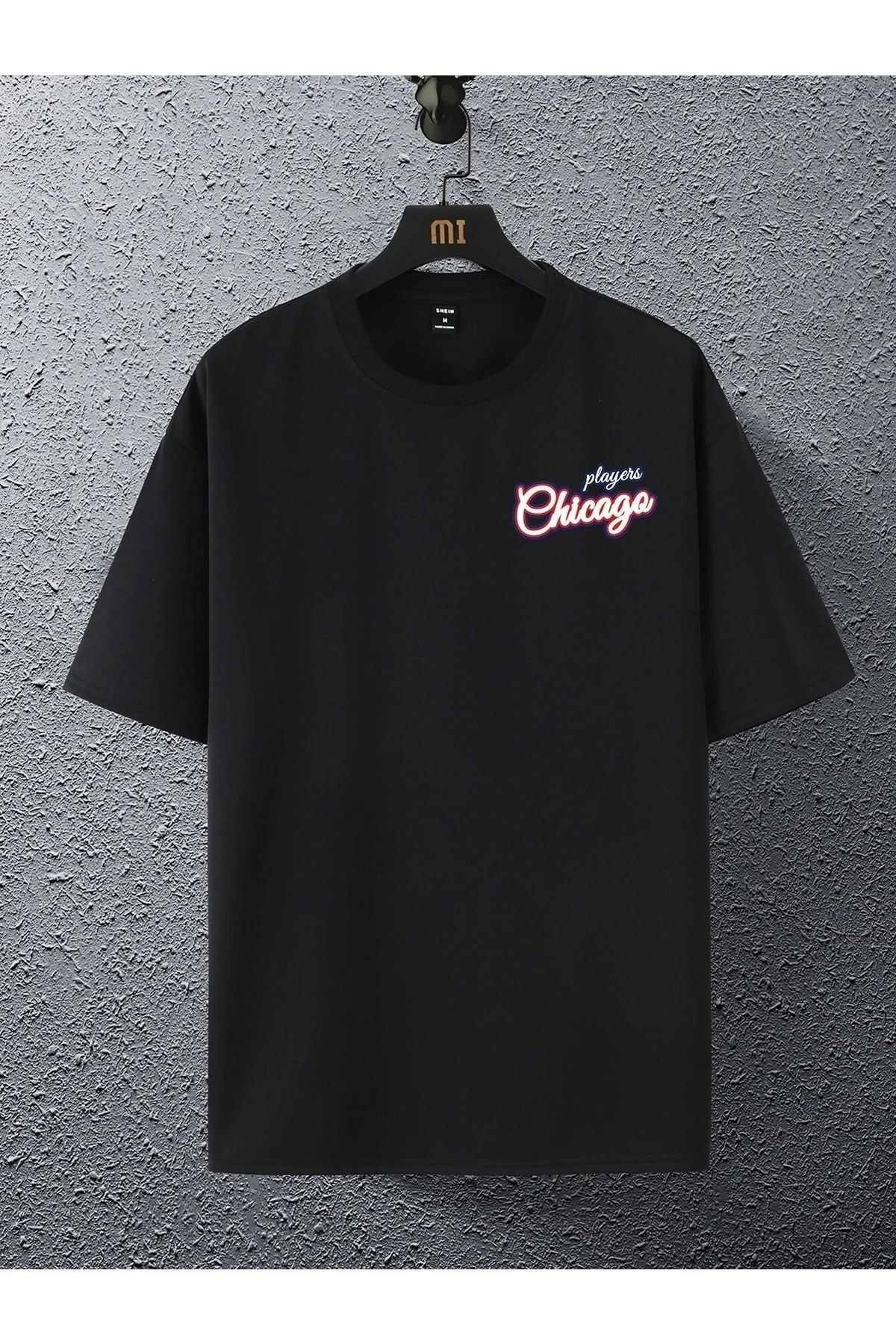 VBSVİBES-Unisex Black Oversize 27 Chicago Printed Knitted T-shirt 3