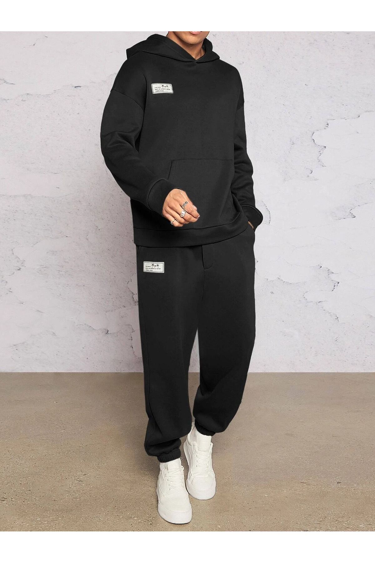 VBSVİBES-BLACK OVERSIZE MOLD MINIMAL HOODED SUIT 2