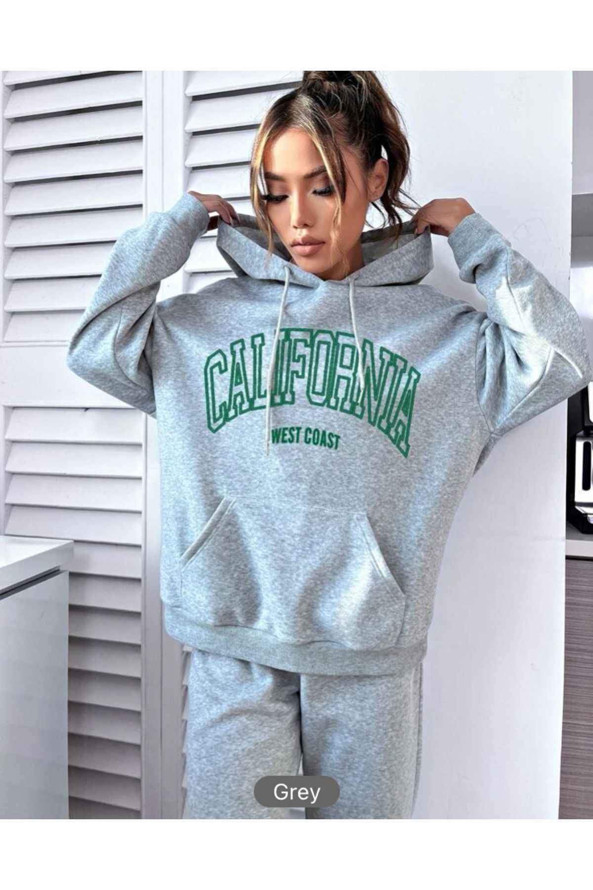 VBSVİBES-Hooded Tracksuit Set Gray California 2