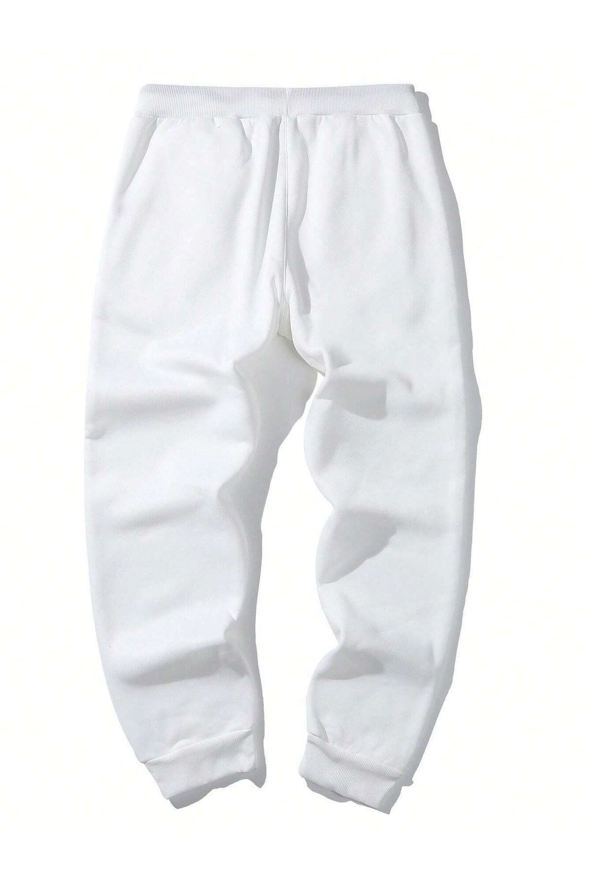 Sweetline-Mountain Silhouette Sweatpants Jogger - Λευκό εμπριμέ λαστιχένιο πόδι με ψηλή μέση 2