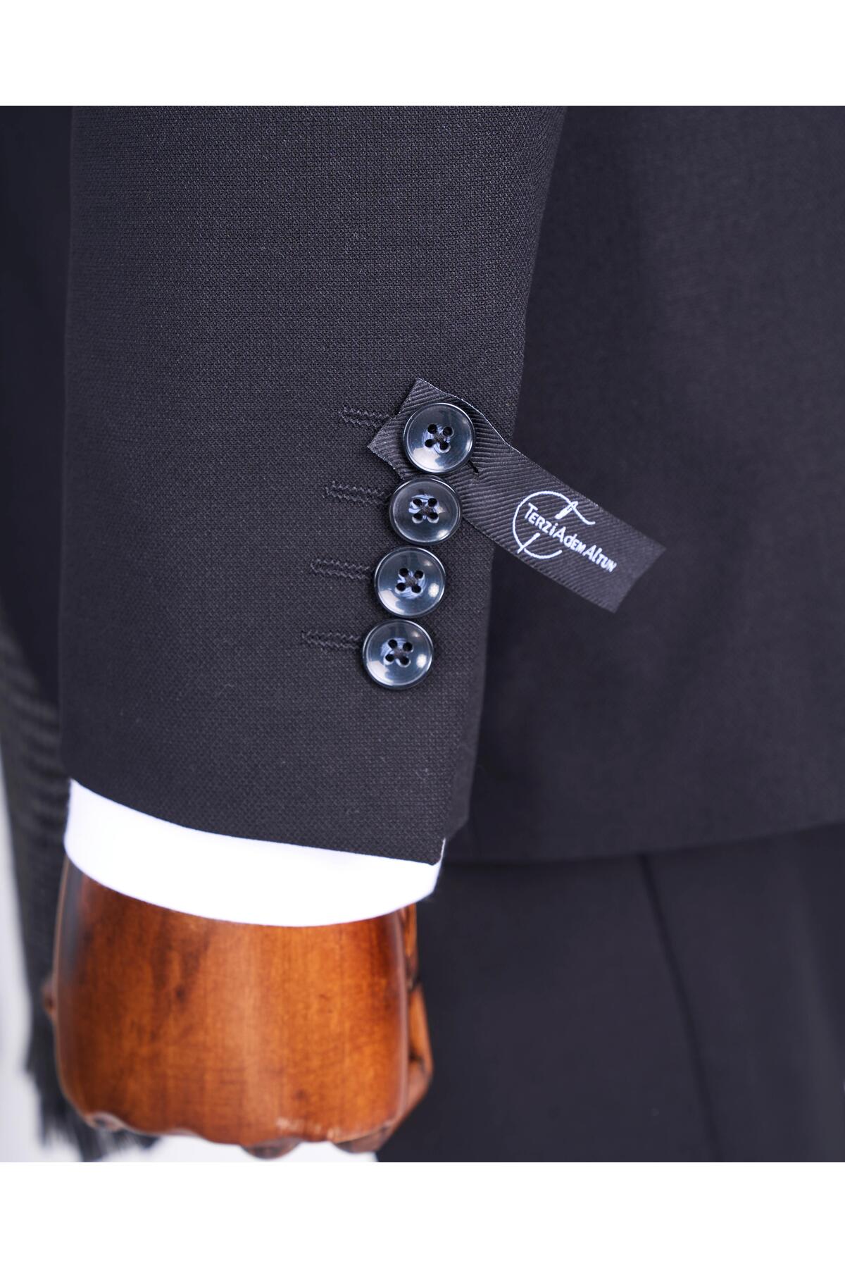 TerziAdemAltun SLİM FİT CEKET PANTALON TAKIM ELBİSE SİYAH T13513 görsel 4