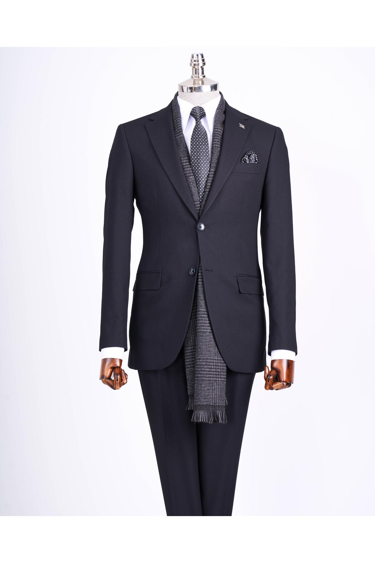 TerziAdemAltun SLİM FİT CEKET PANTALON TAKIM ELBİSE SİYAH T13513 görsel 3