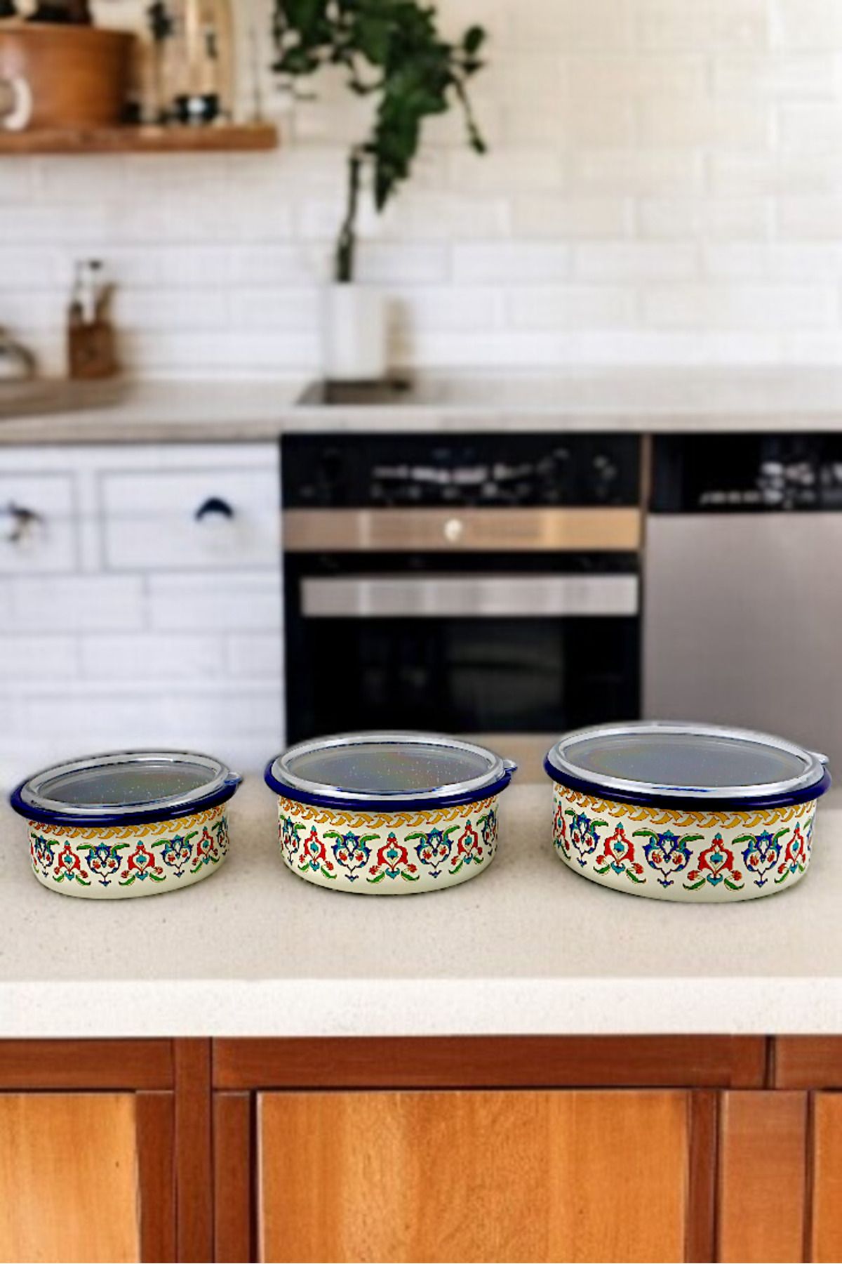 İnci Emaye-No. 14 - 16 - 18 Enameled Storage Container Set of 3 6