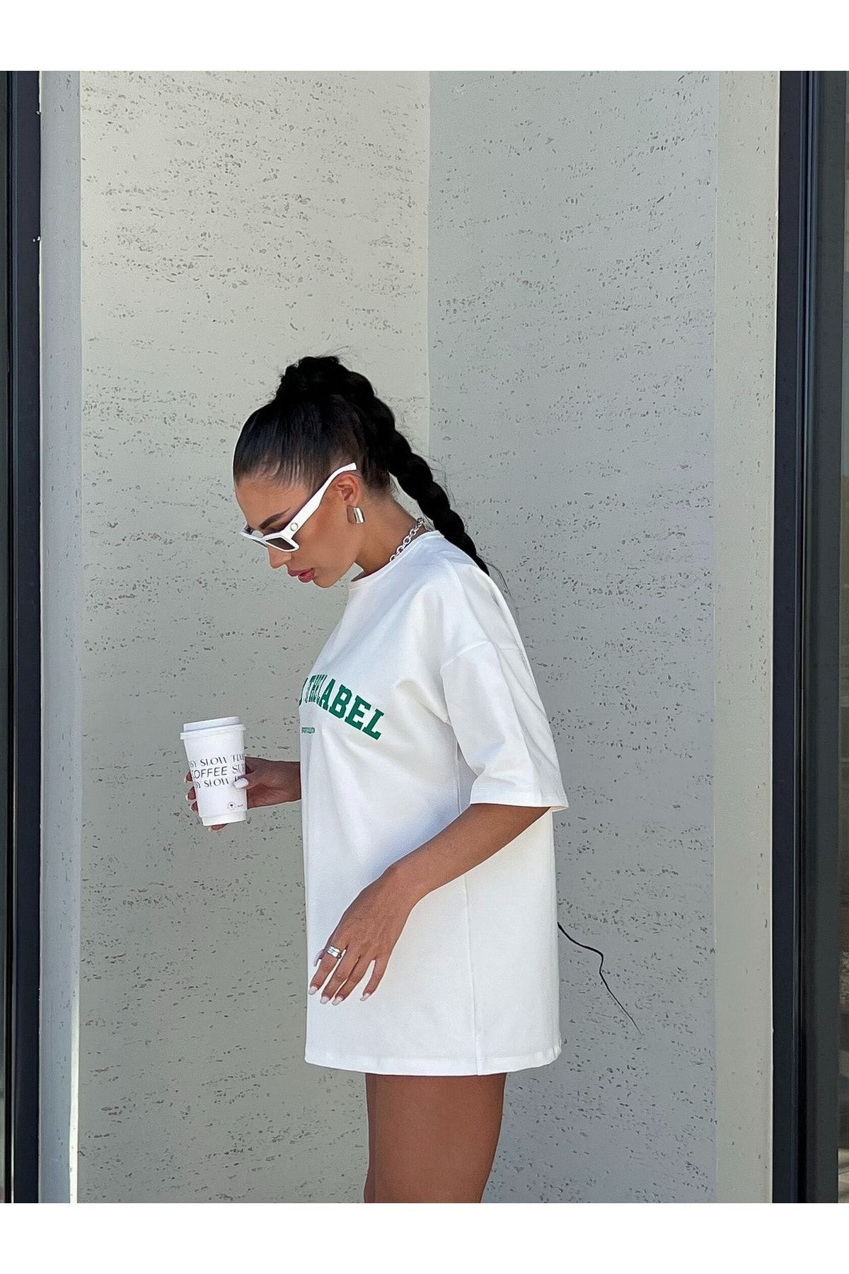DUBU BUTİK-Λευκό Oversize Mood The Label T-shirt - Oversize Printed 2