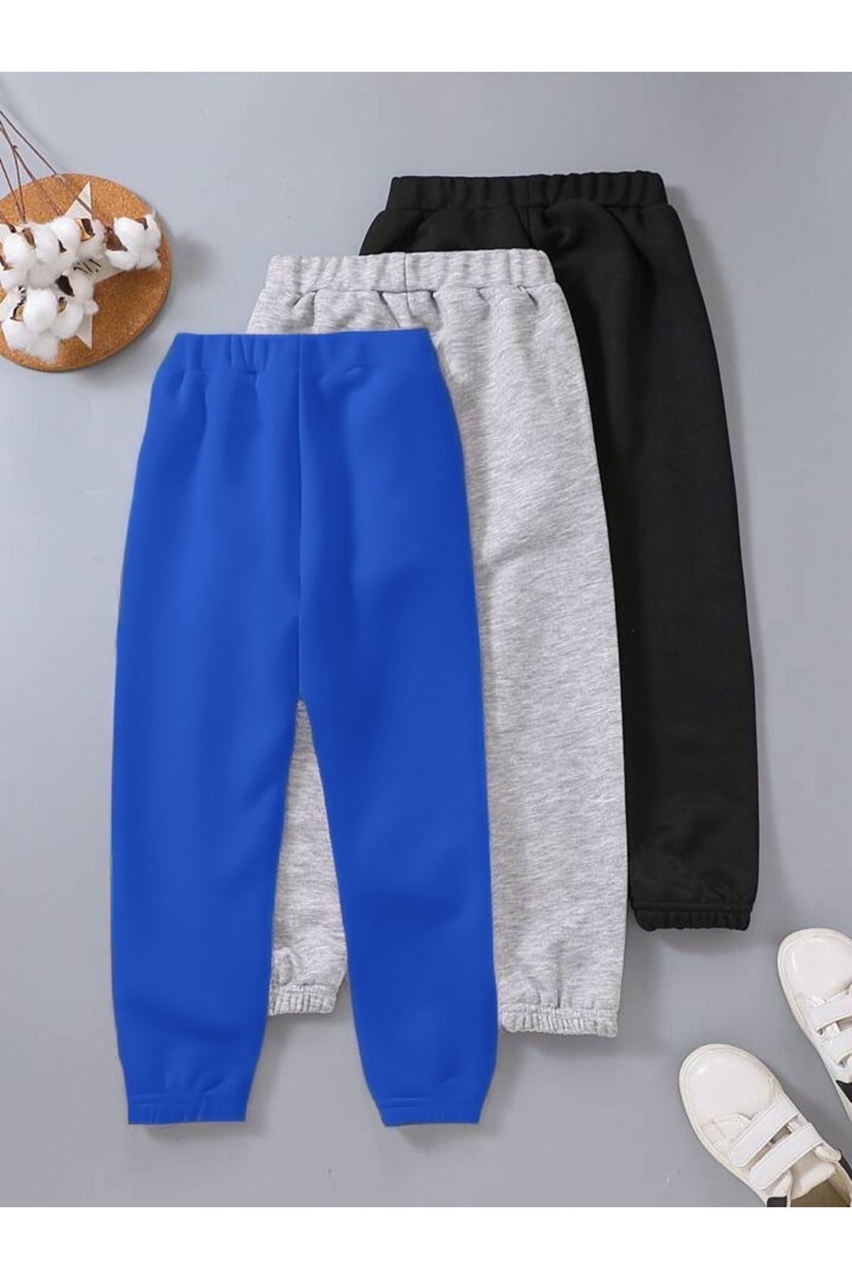 DUBU BUTİK-3 Pack California Sweatpants Jogger - Sax Blue Grey Μαύρο λαστιχένιο πόδι ψηλόμεσο 2