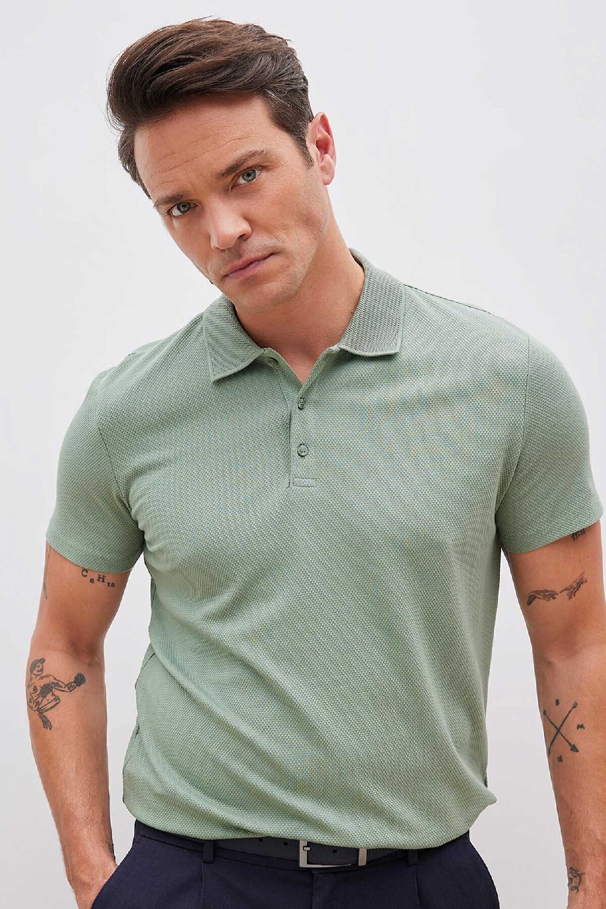 Defacto Slim Fit Slim Fit Short Sleeve Cotton Basic Plain Polo T-Shirt M6609Az23Sp