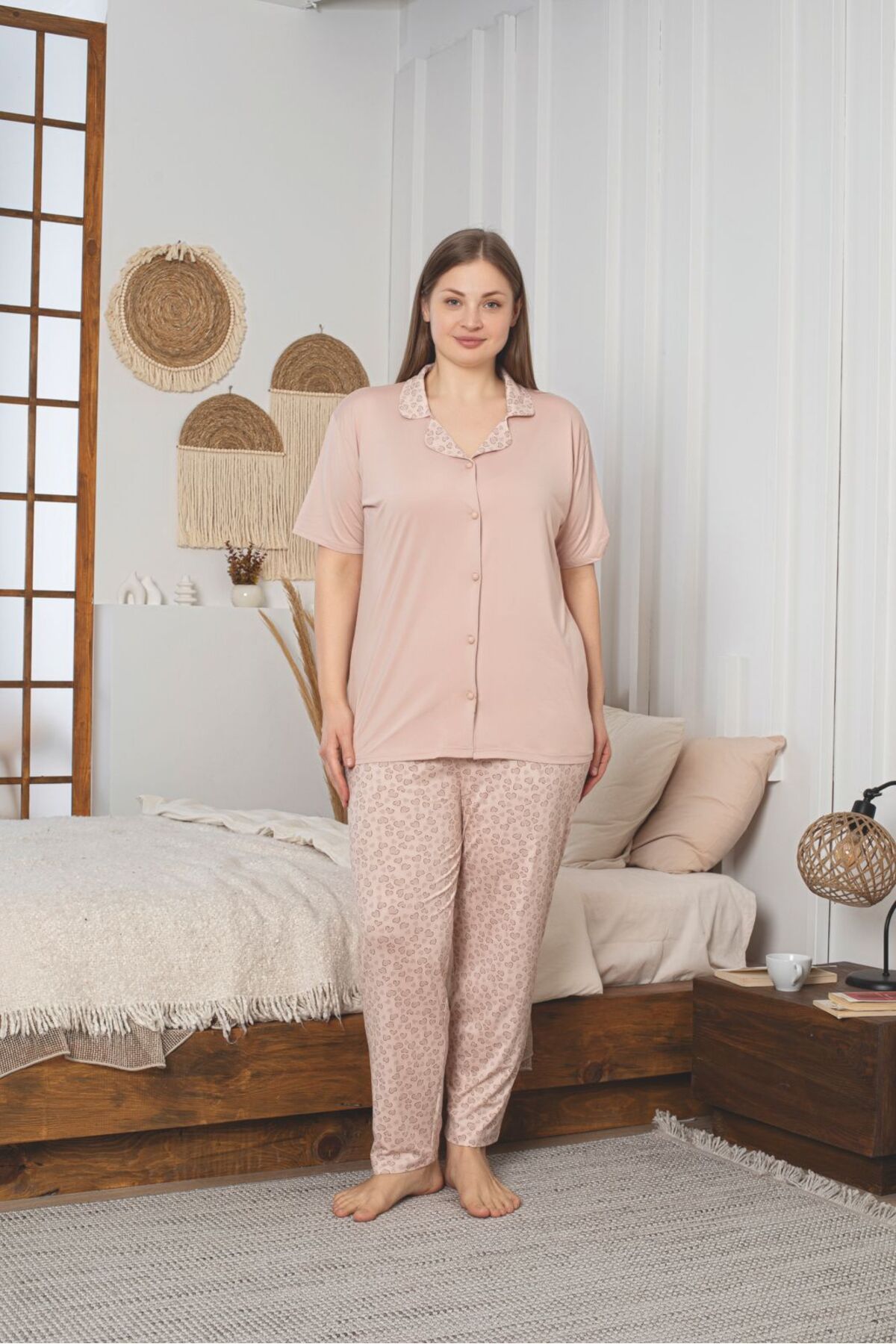 Asel-Buttoned Large Size Lycra Bamboo Pajama Set 1