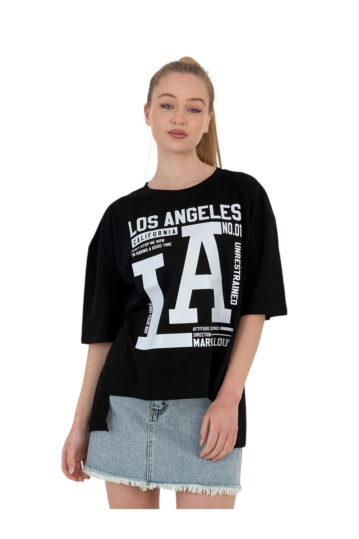 So Sweet Tricou Negru Oversize Cu Mânecă Scurtă Cu Imprimeu La Pentru Femei Femeie - L
