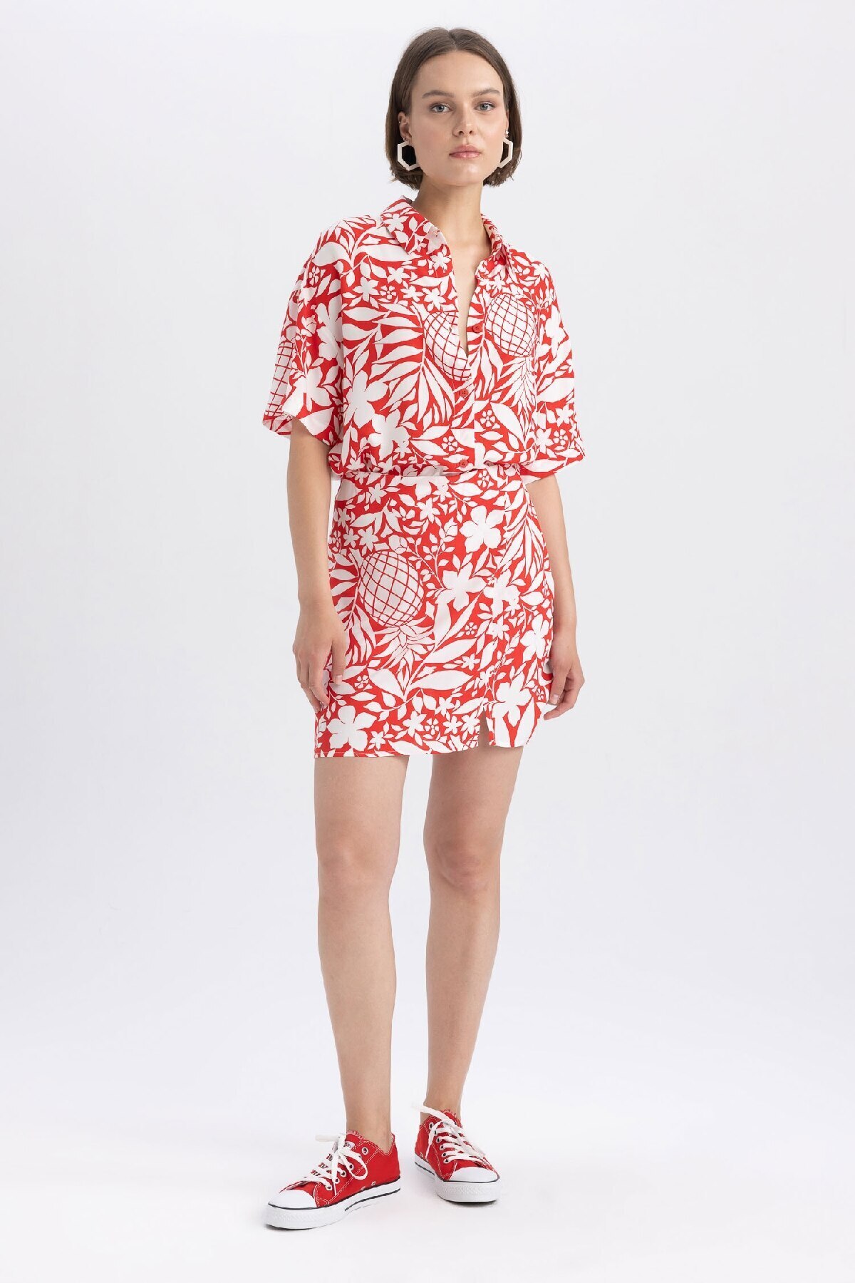 DeFacto-Tropical Patterned Mini Shorts Skirt A9140ax23sm 1