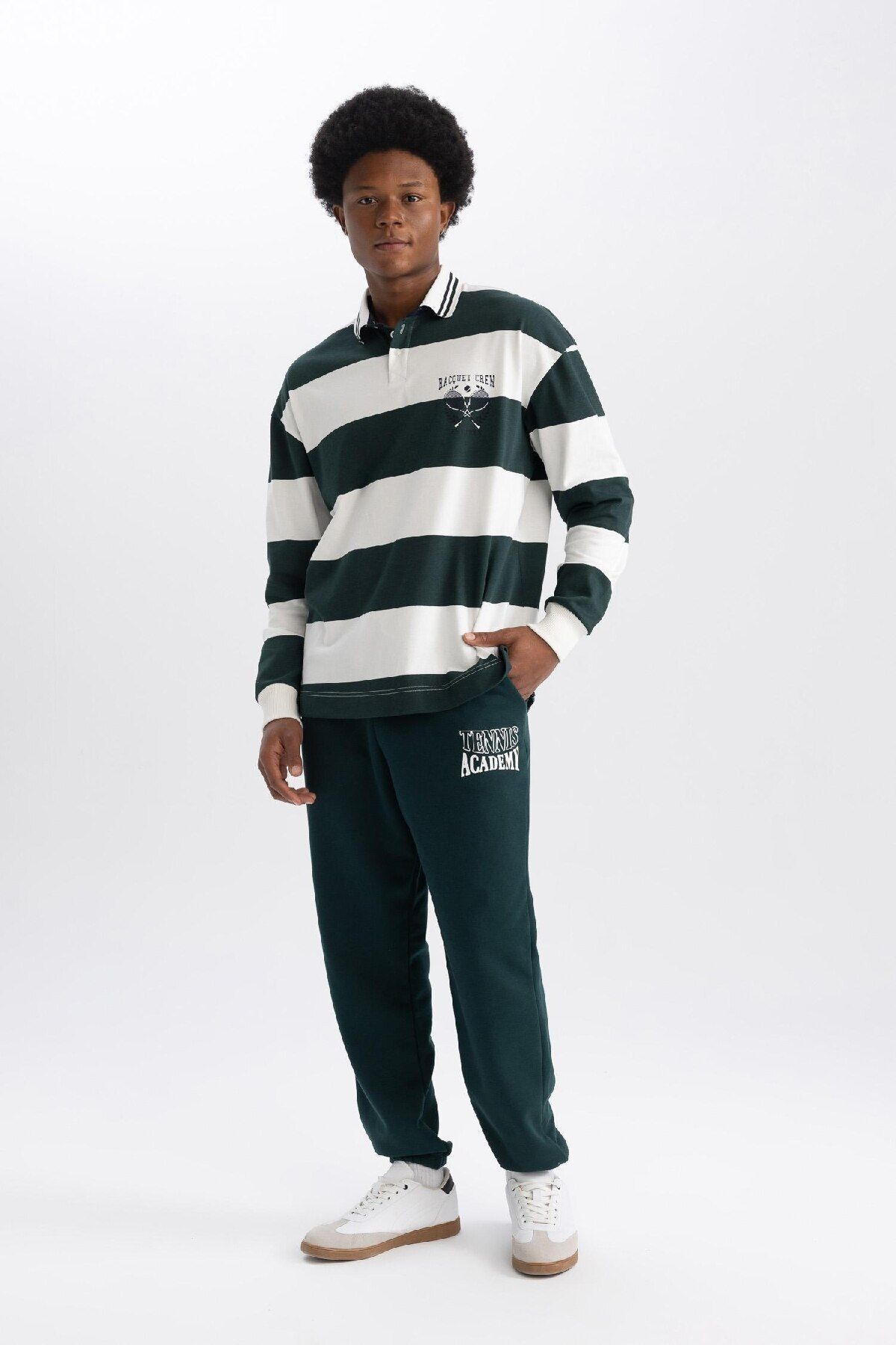 DeFacto-T-shirt polo Fit Boxy Fit w paski z długim rękawem A9874ax23wn 5