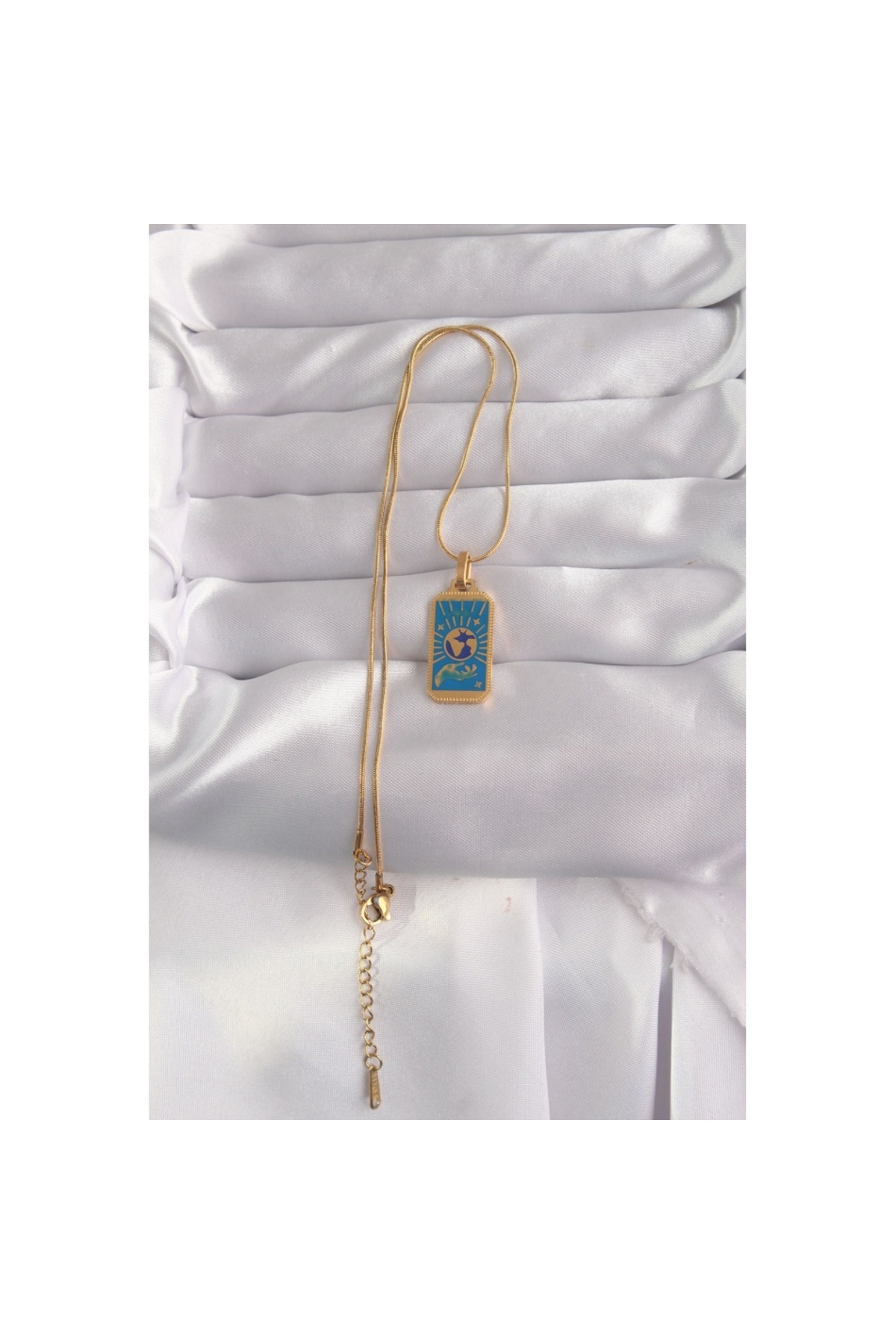 Skygo-316L Steel Gold Color Blue Enameled Hand Figure Tarot Necklace - Tj-Bko9040 2