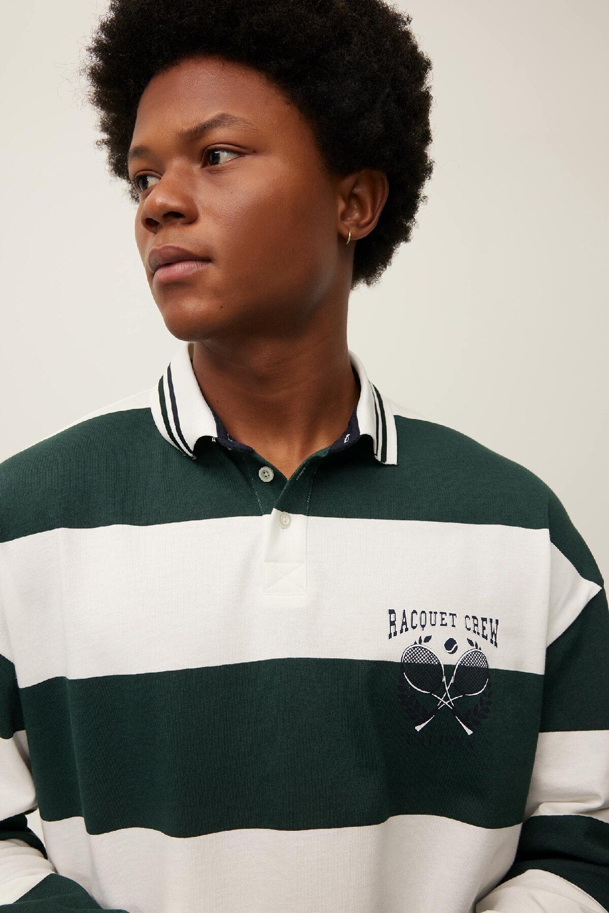 DeFacto-T-shirt polo Fit Boxy Fit w paski z długim rękawem A9874ax23wn 3