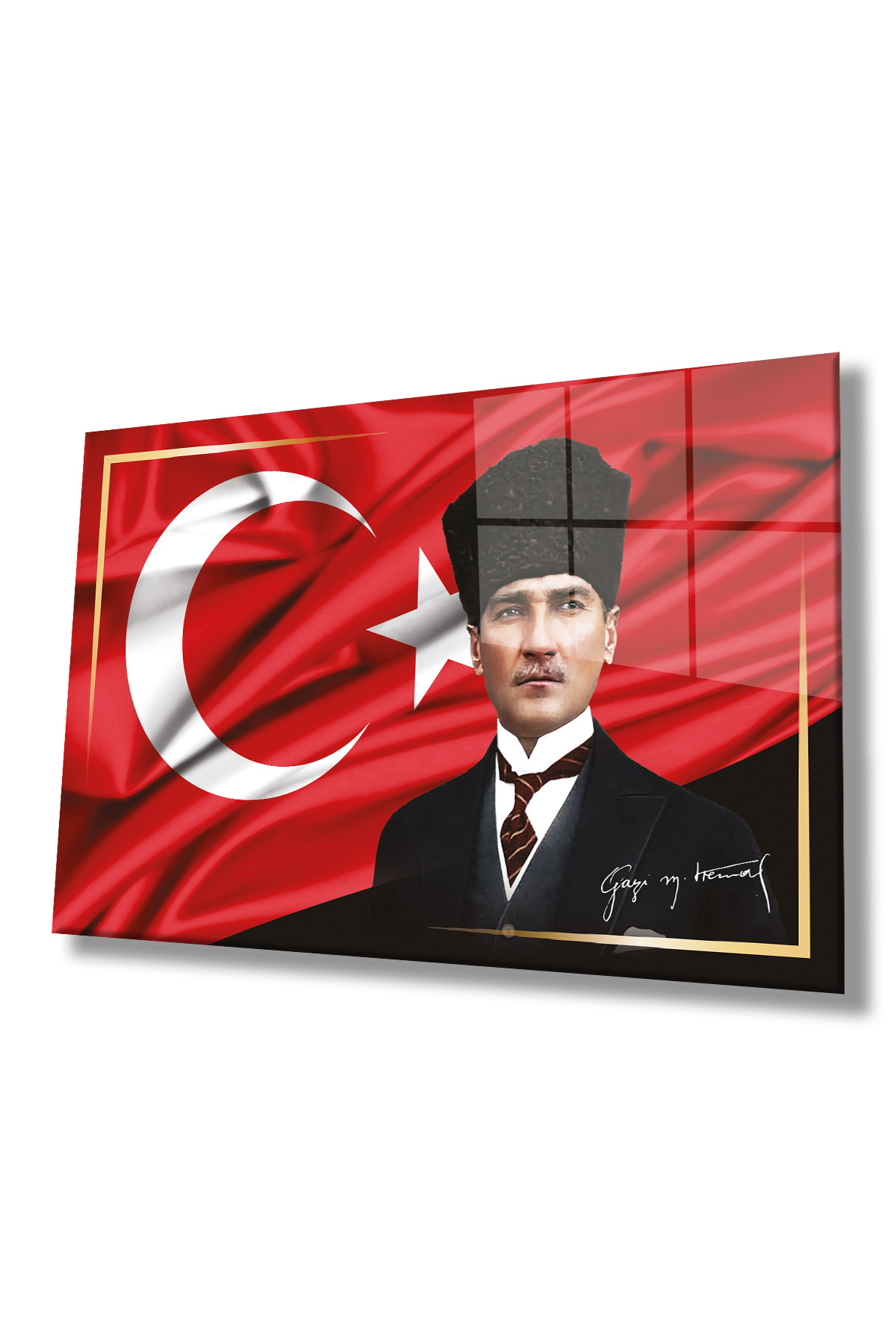 Türk Bayrağı Ve Atatürk Cam Tablo