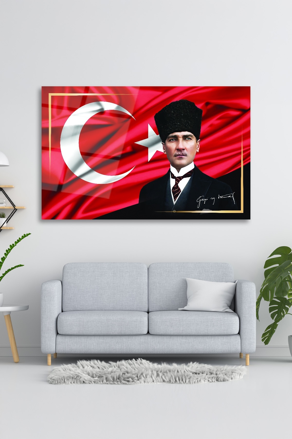 Türk Bayrağı Ve Atatürk Cam Tablo görsel 3