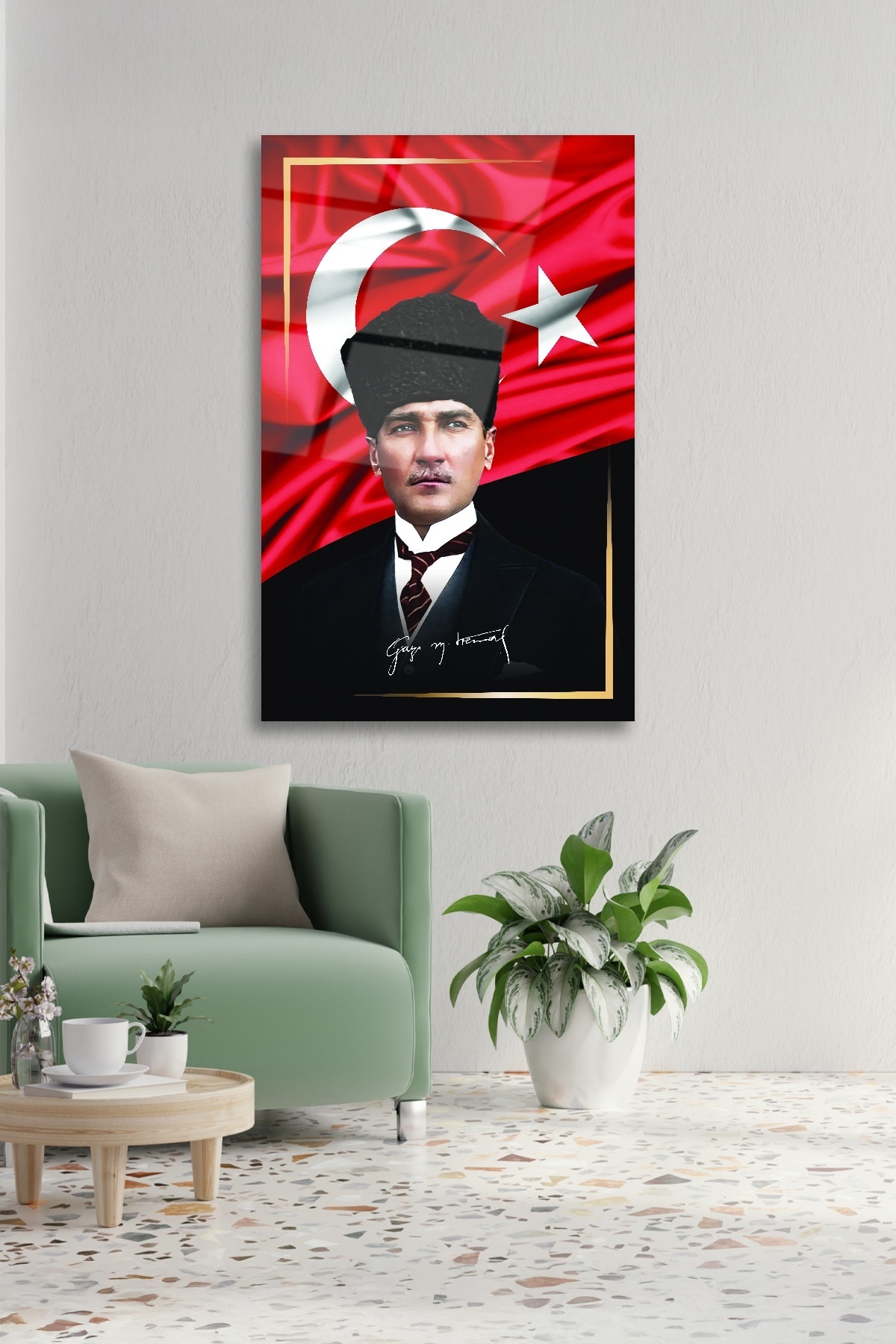 Türk Bayrağı Ve Atatürk Cam Tablo-2 görsel 2