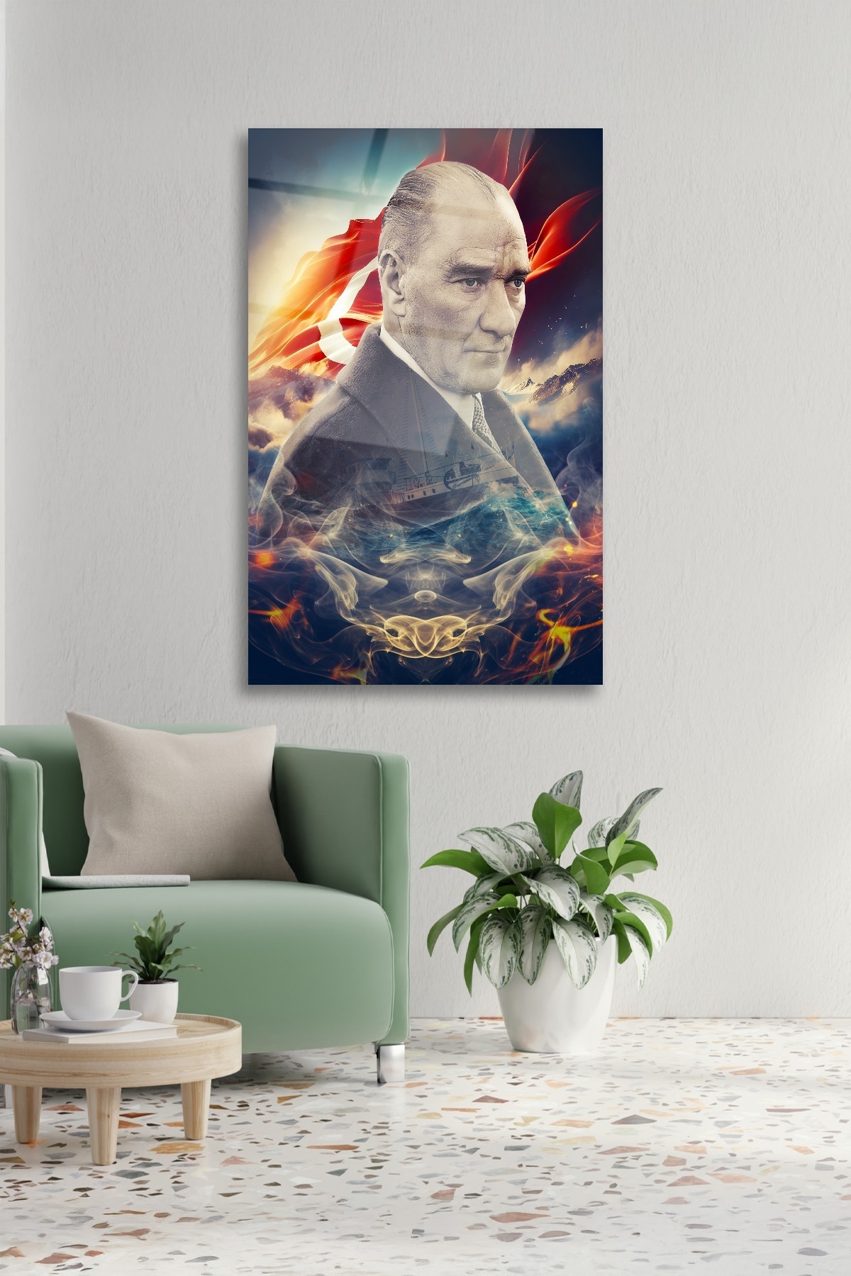 Türk Bayrağı Ve Atatürk Cam Tablo-5 görsel 2
