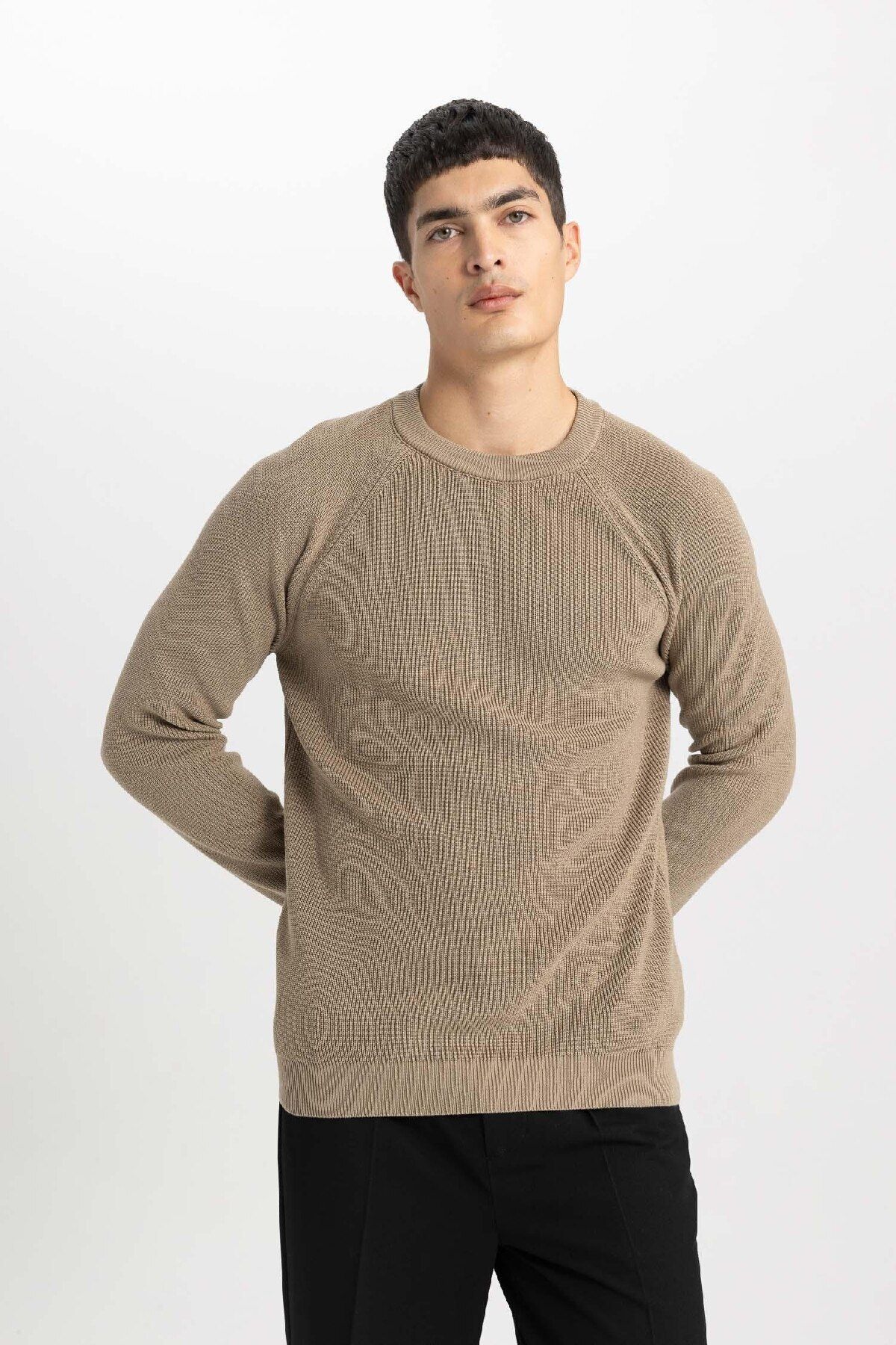 DeFacto-Standard-Passform, normaler Schnitt, Rundhalsausschnitt, Basic, einfarbig, Strickpullover A8458ax24sp 6